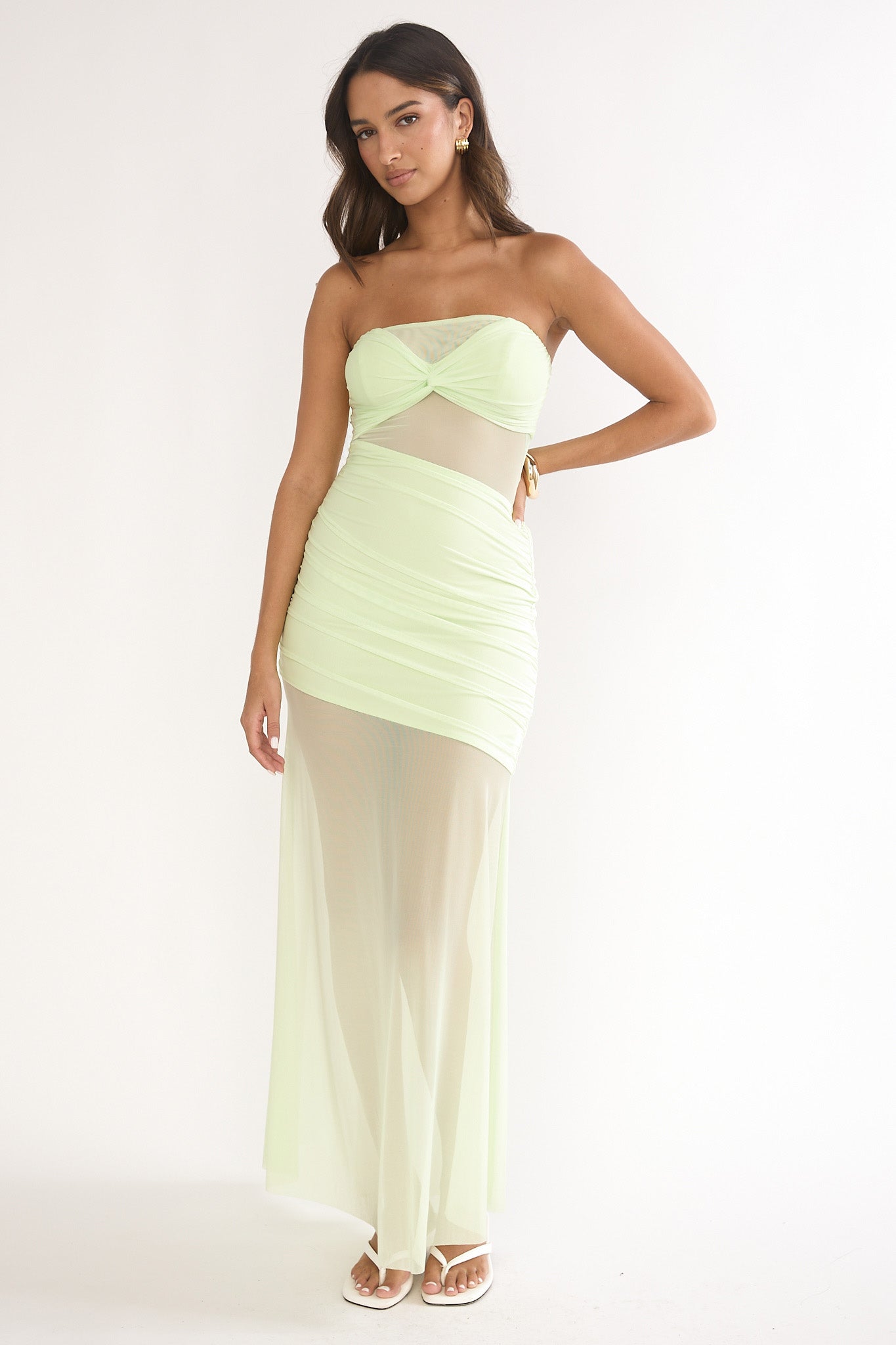 Lumiere Strapless Sheer Mesh Dress Lime– Selfie Leslie