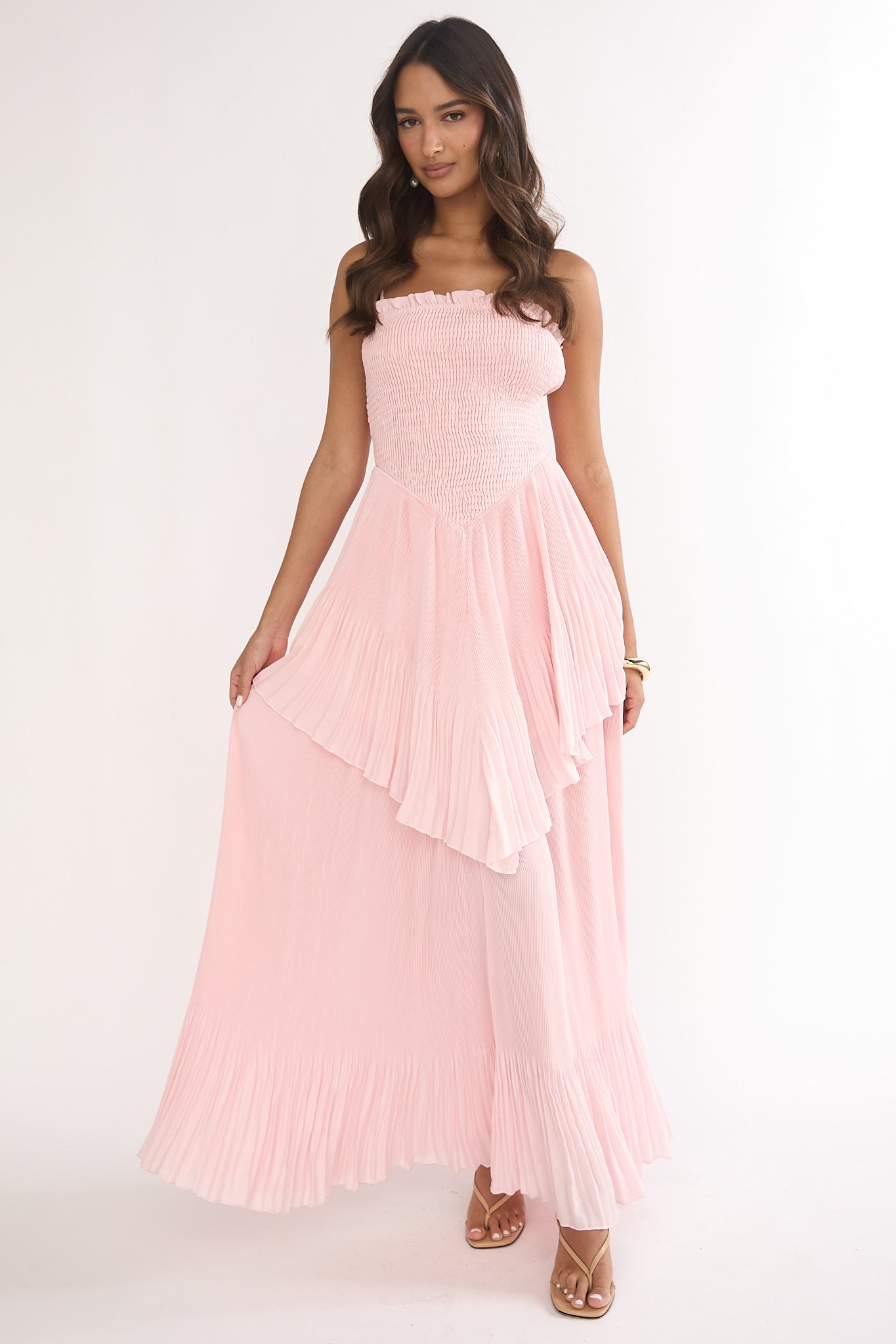 Delin Smocked Layered Maxi Dress Blush– Selfie Leslie