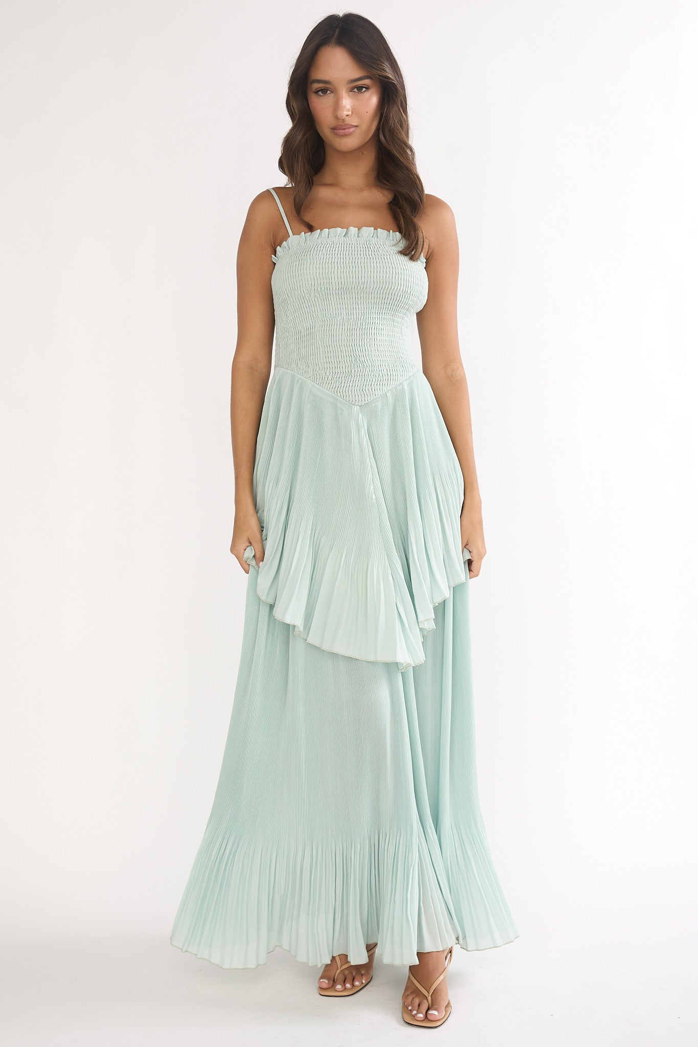Delin Smocked Layered Maxi Dress Sage - S Delin Smocked Layered Maxi Dress Sage - S