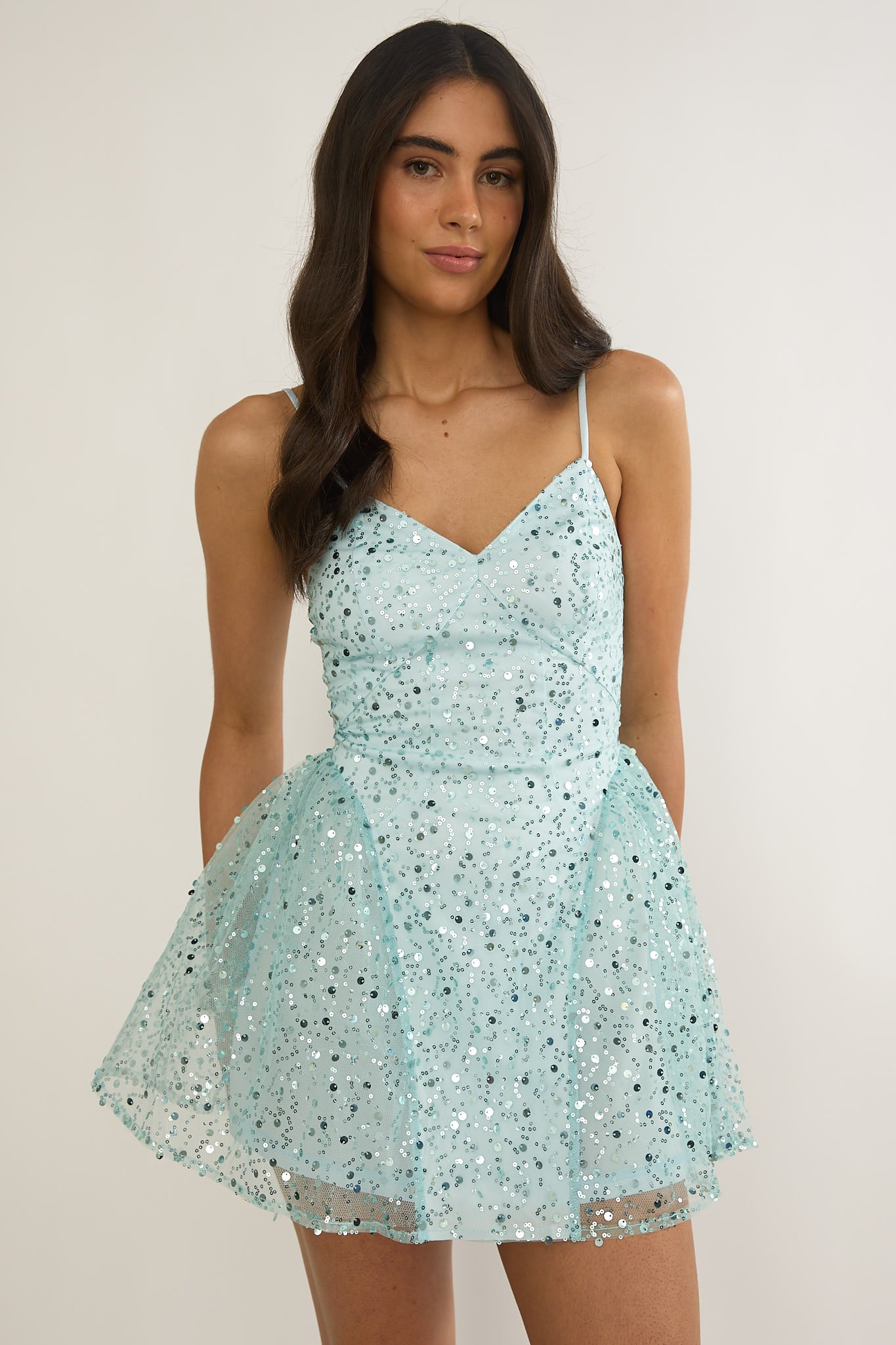 little red dress clothing Roselisse Cami Strap Sequin Mini Dress Sage