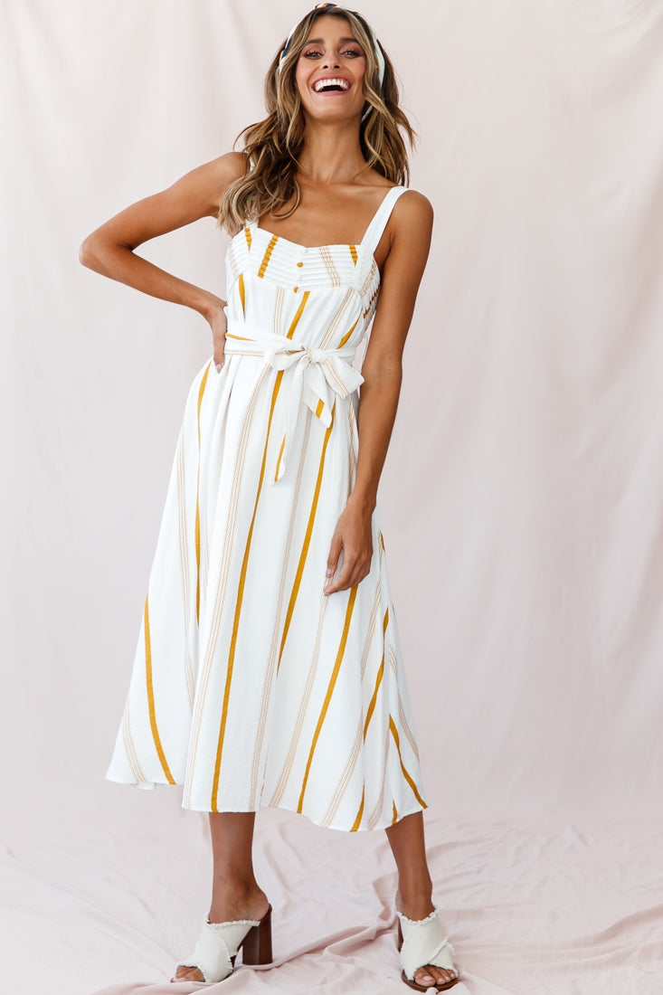 yellow striped midi dress Colmar Wide Strap Midi Dress White Mustard Stripe