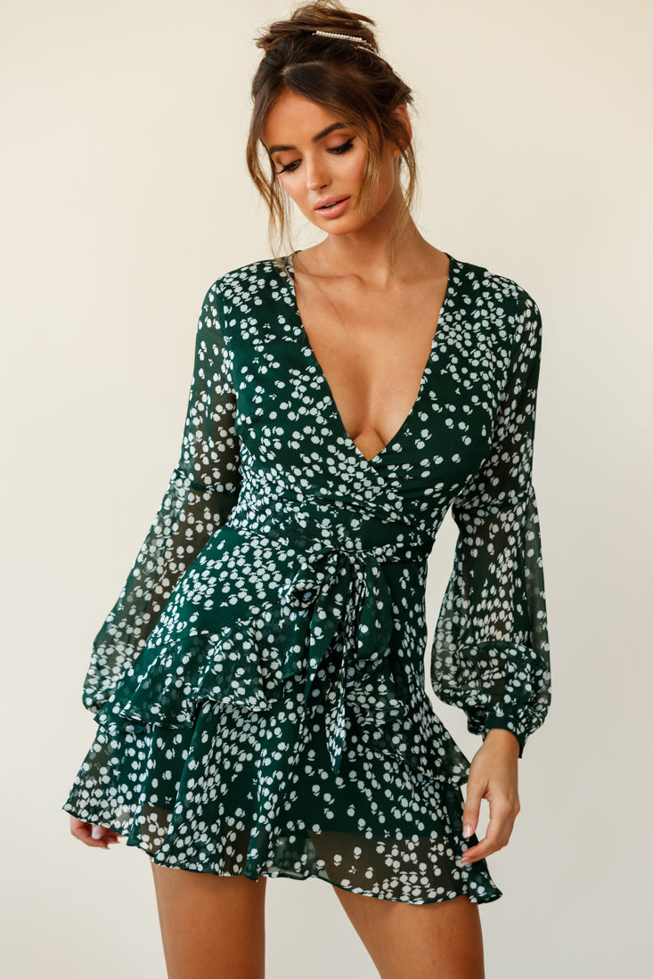 Kerry Layered Balloon Sleeve Dress Flower Print Forest Green | Selfie Leslie Kerry Layered Balloon Sleeve Dress Flower Print Forest Green | Selfie Leslie