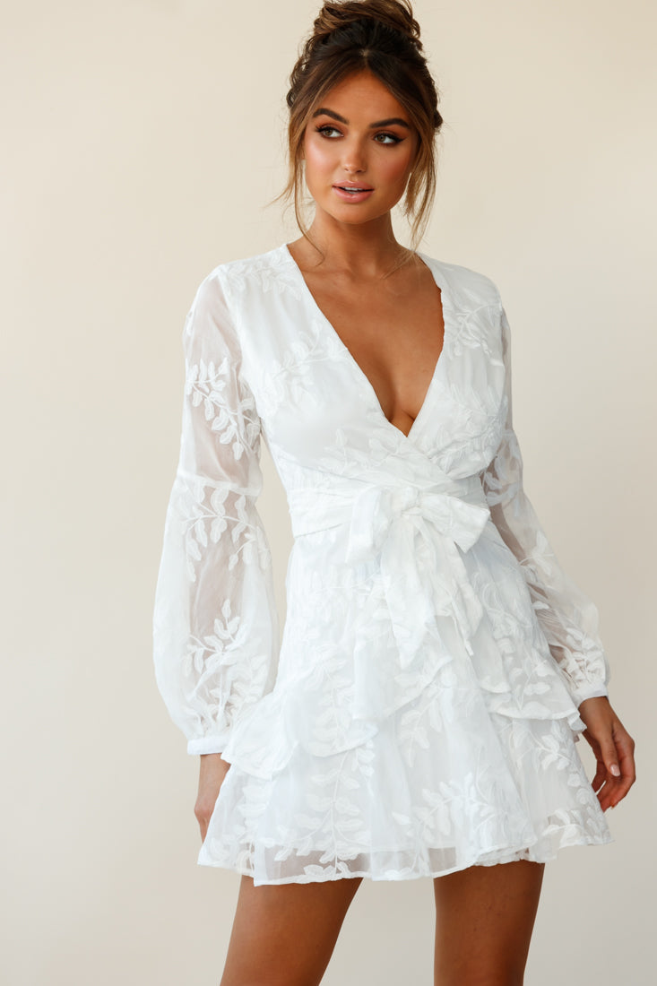 Kerry Layered Balloon Sleeve Dress Floral Embroidered White– Selfie Leslie