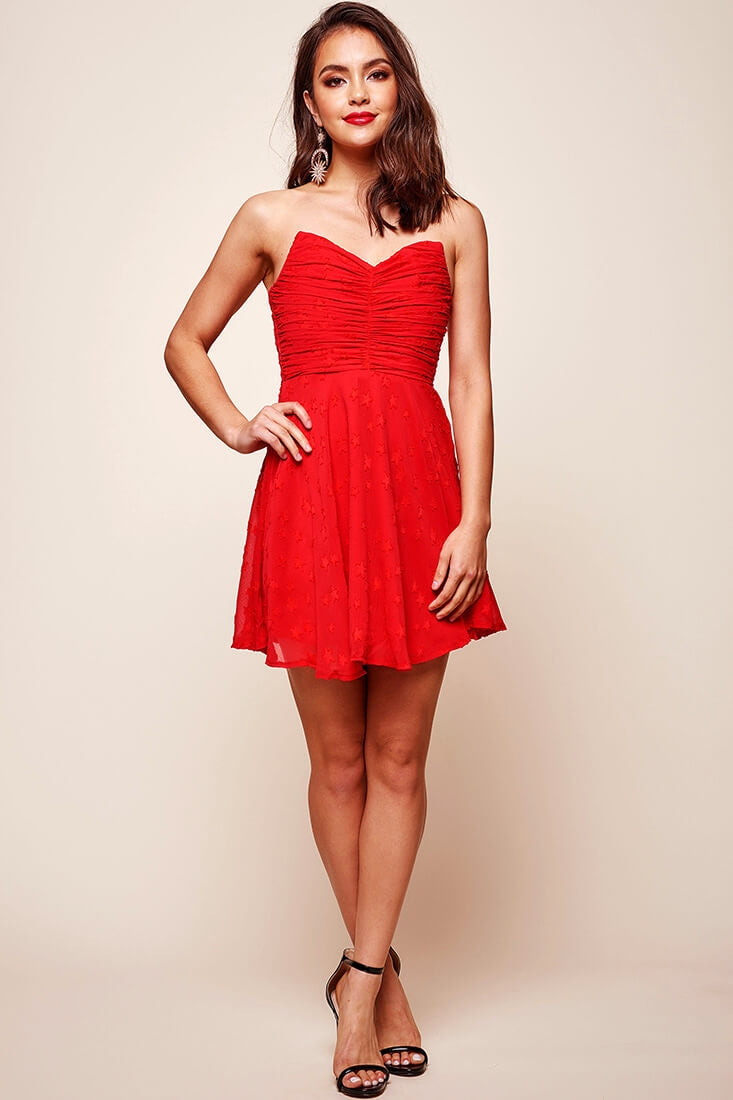 short red party dress Tinseltown Ruched Party Dress Red