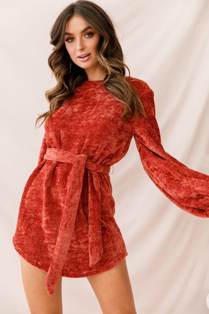 Diva Velvet Yarn Knit Dress Rust Diva Velvet Yarn Knit Dress Rust