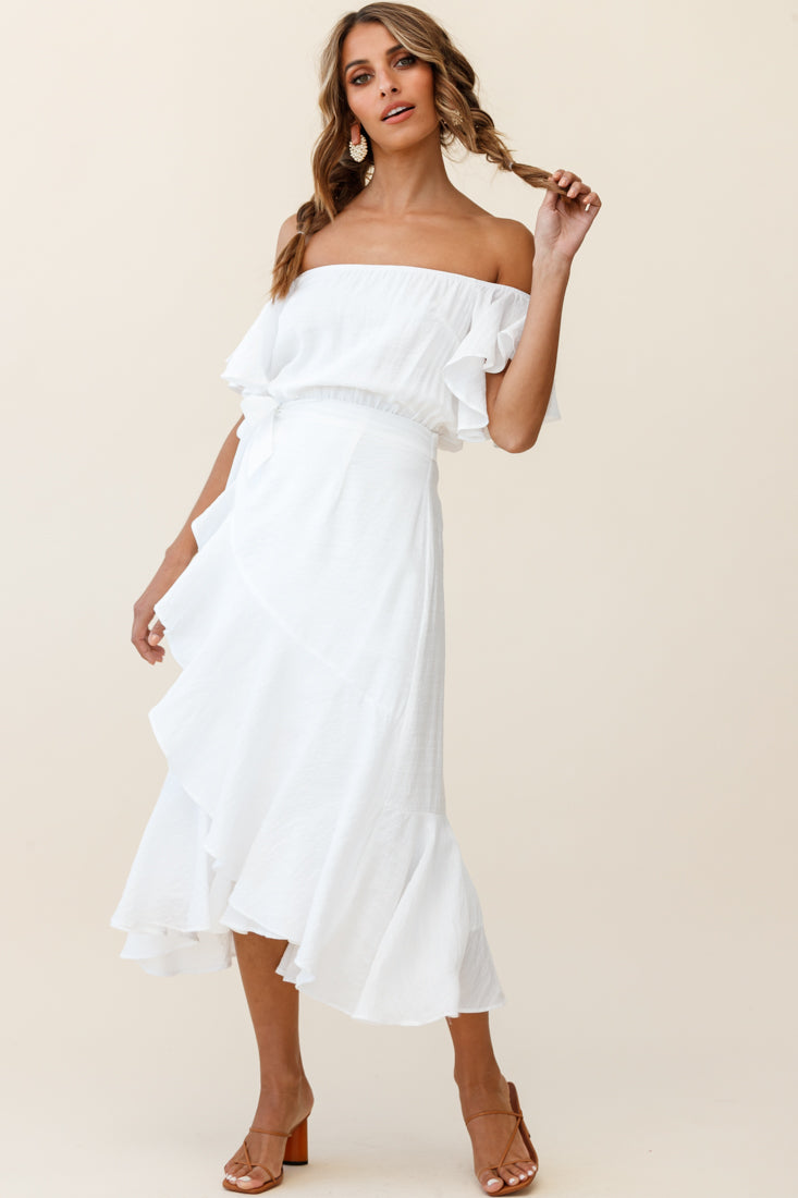 bardot wrap midi dress Bettina Bardot Neckline Faux-Wrap Midi Dress White