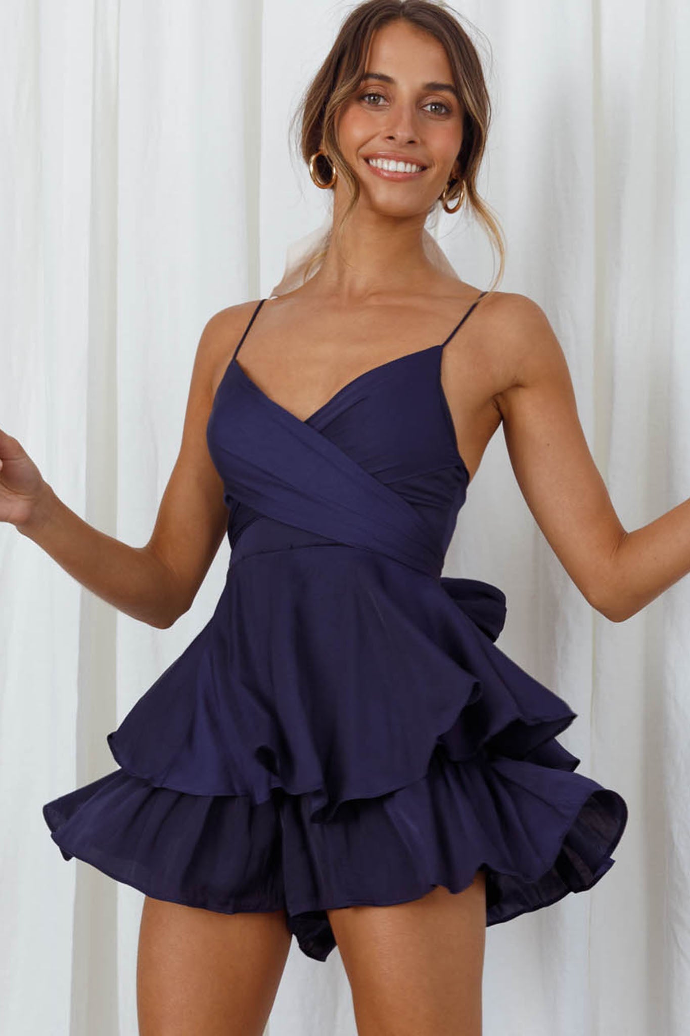 navy blue romper dress Argie Navy Strapless Romper by Cotton Candy LA - Size L - Cutout Bust & Strappy Back