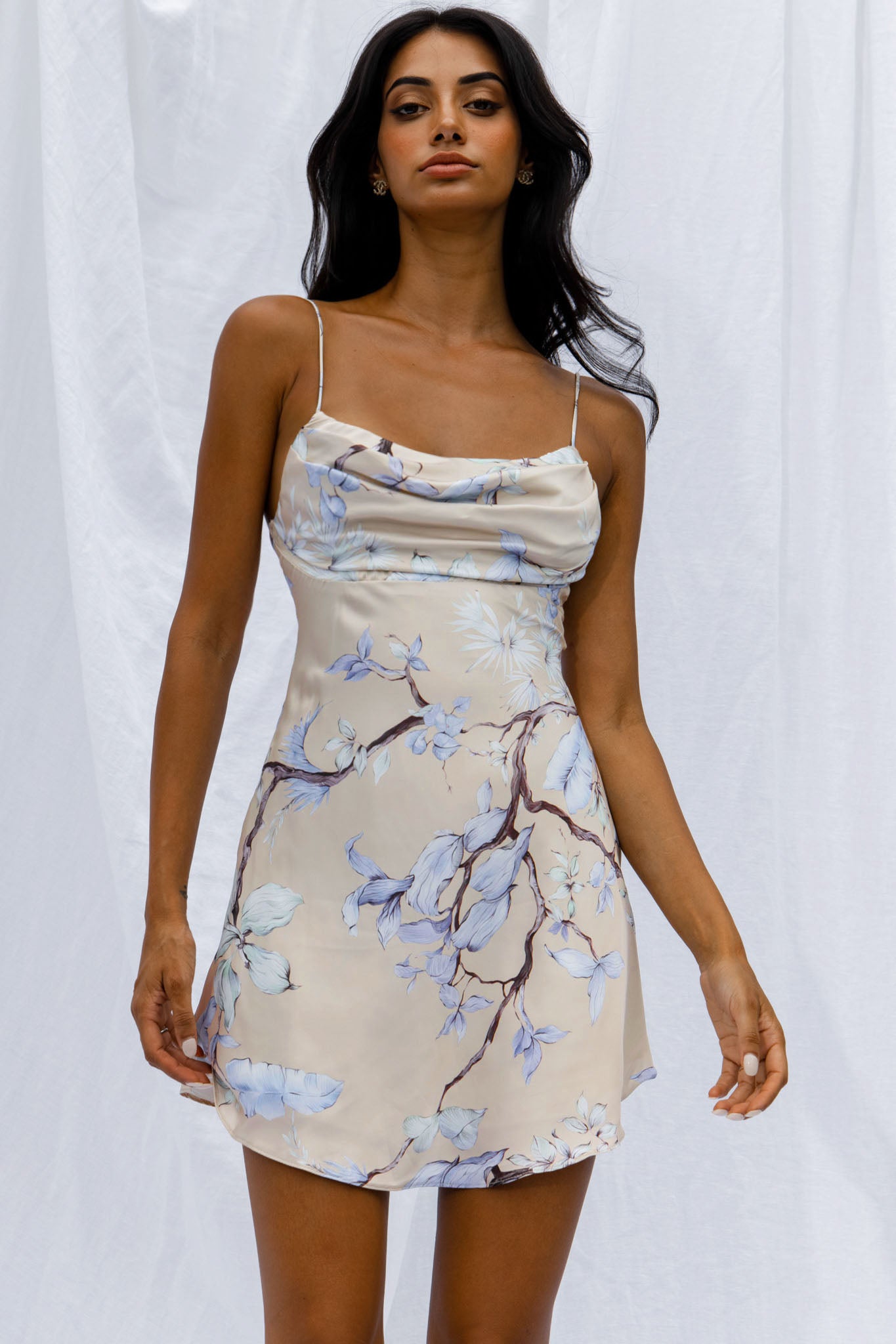 Well Versed Pleated Mini Dress Tropic Floral Print Beige– Selfie Leslie