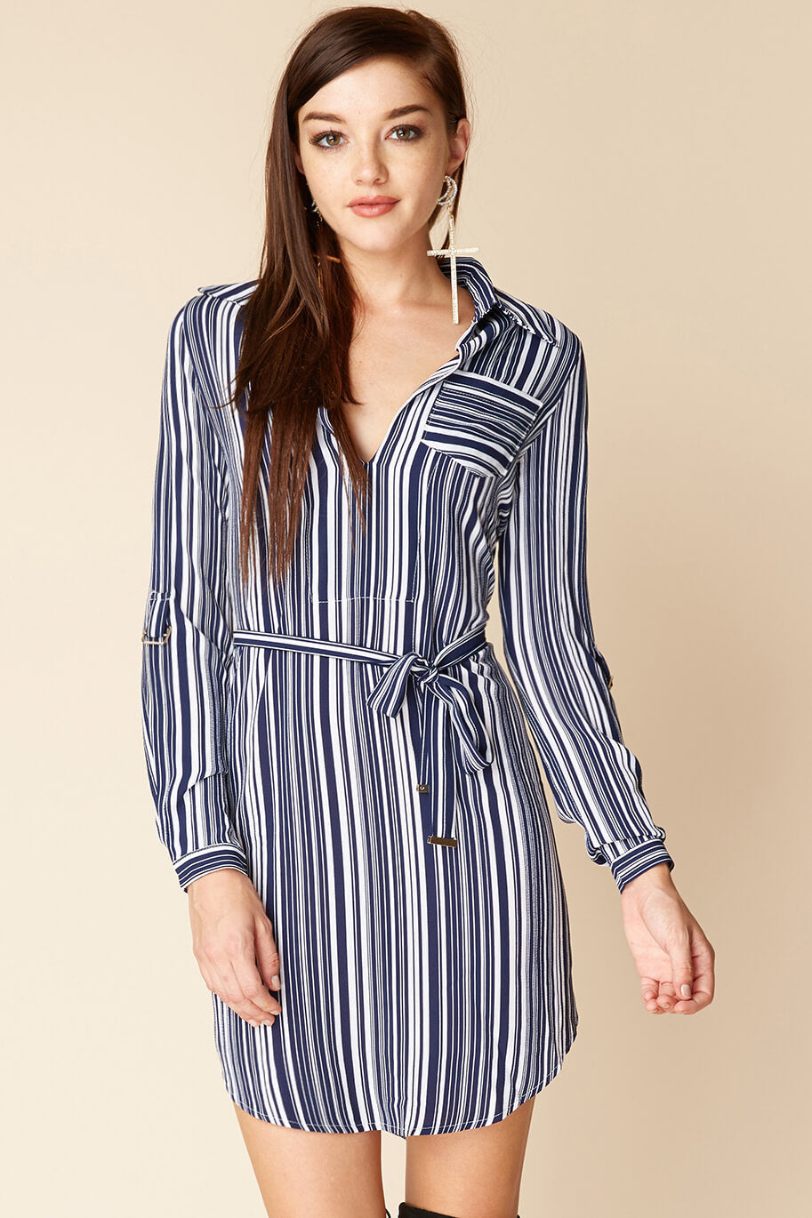 Mia Belted Shirt Dress Navy / White Mia Belted Shirt Dress Navy / White