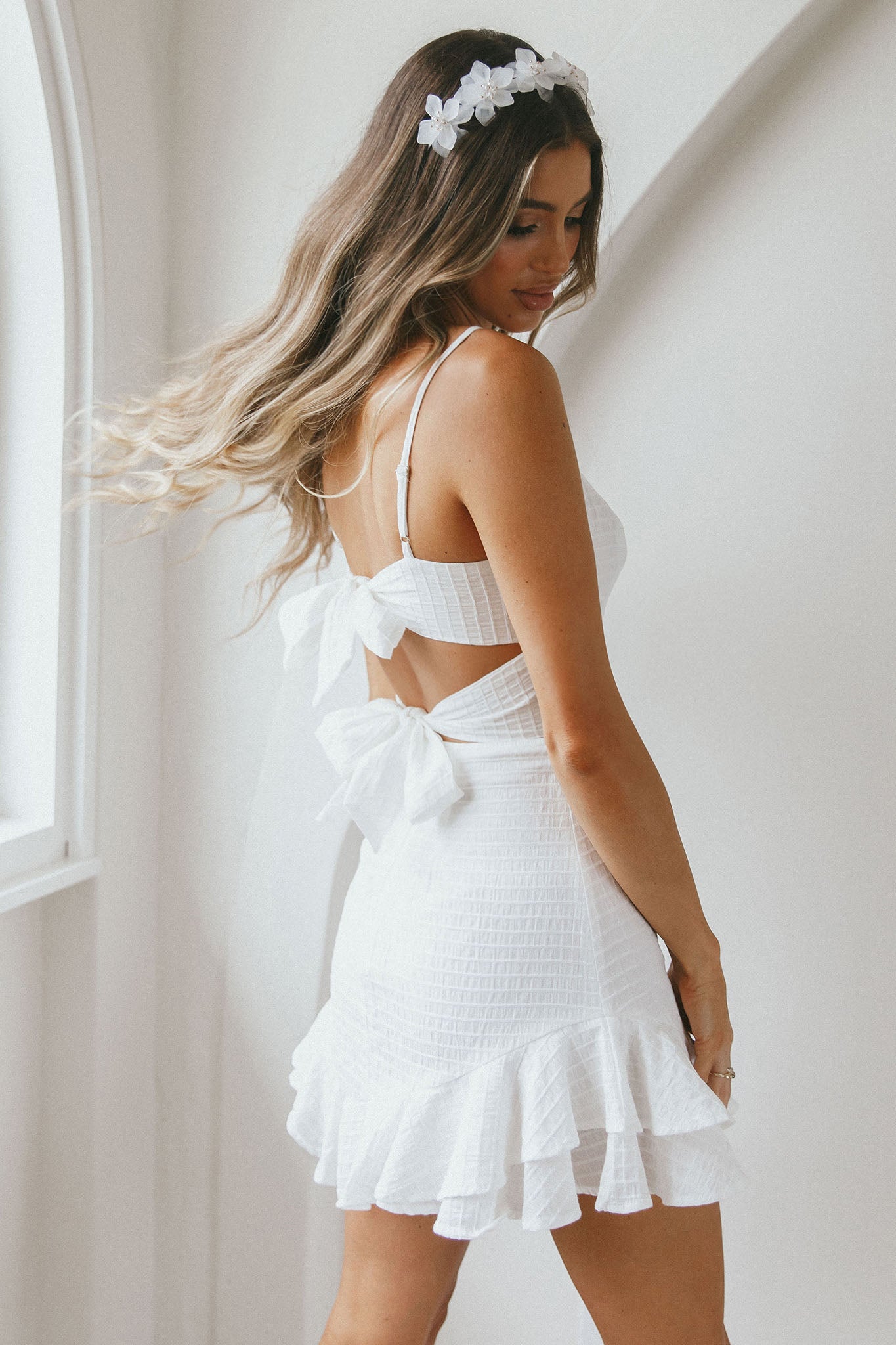 Sarah Kay Double Bow Party Dress White - L Sarah Kay Double Bow Party Dress White - L