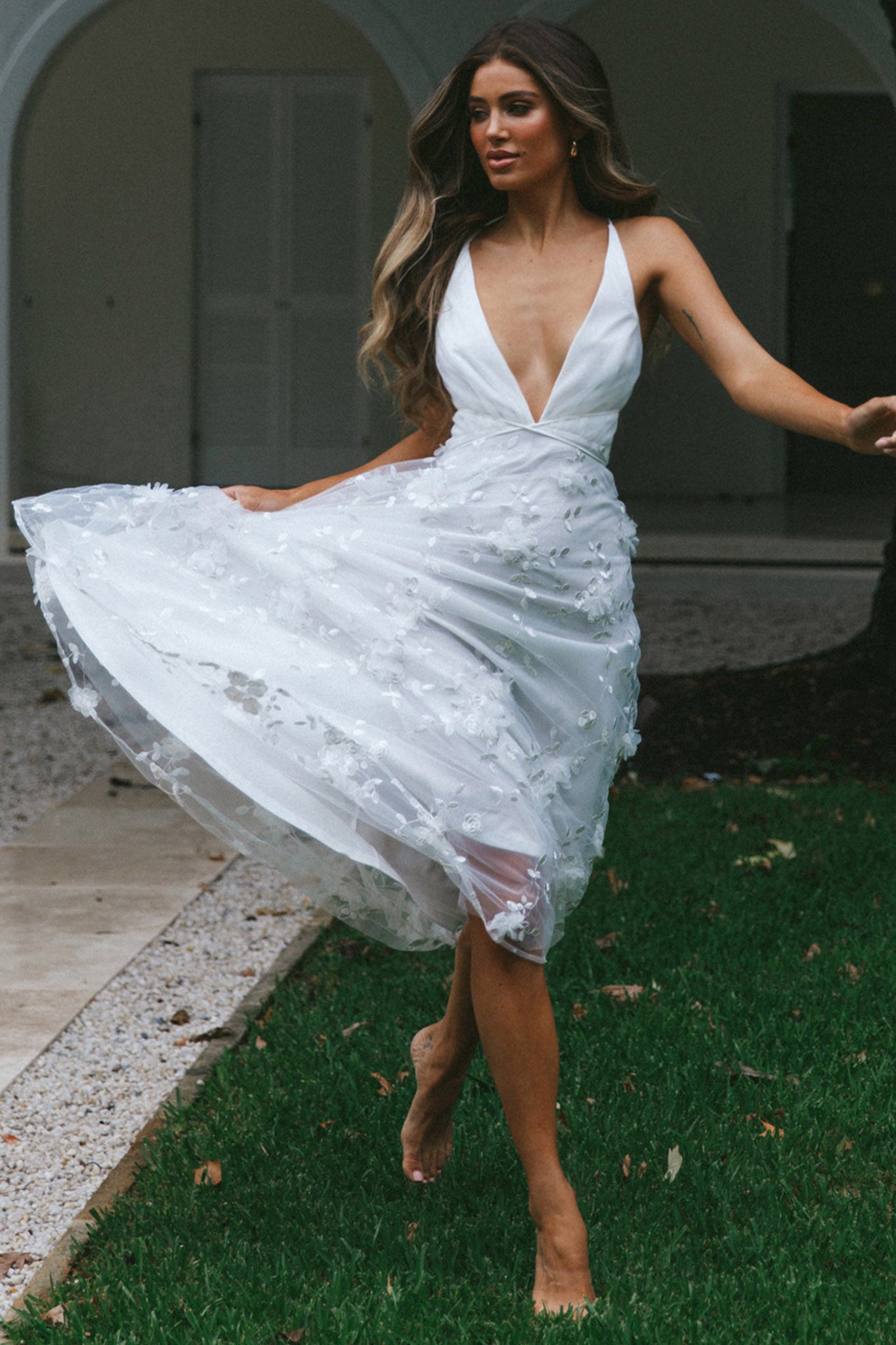 Sheri V-Neckline Embellished Midi Dress White Selfie Leslie Sheri V-Neckline Embellished Midi Dress White Selfie Leslie