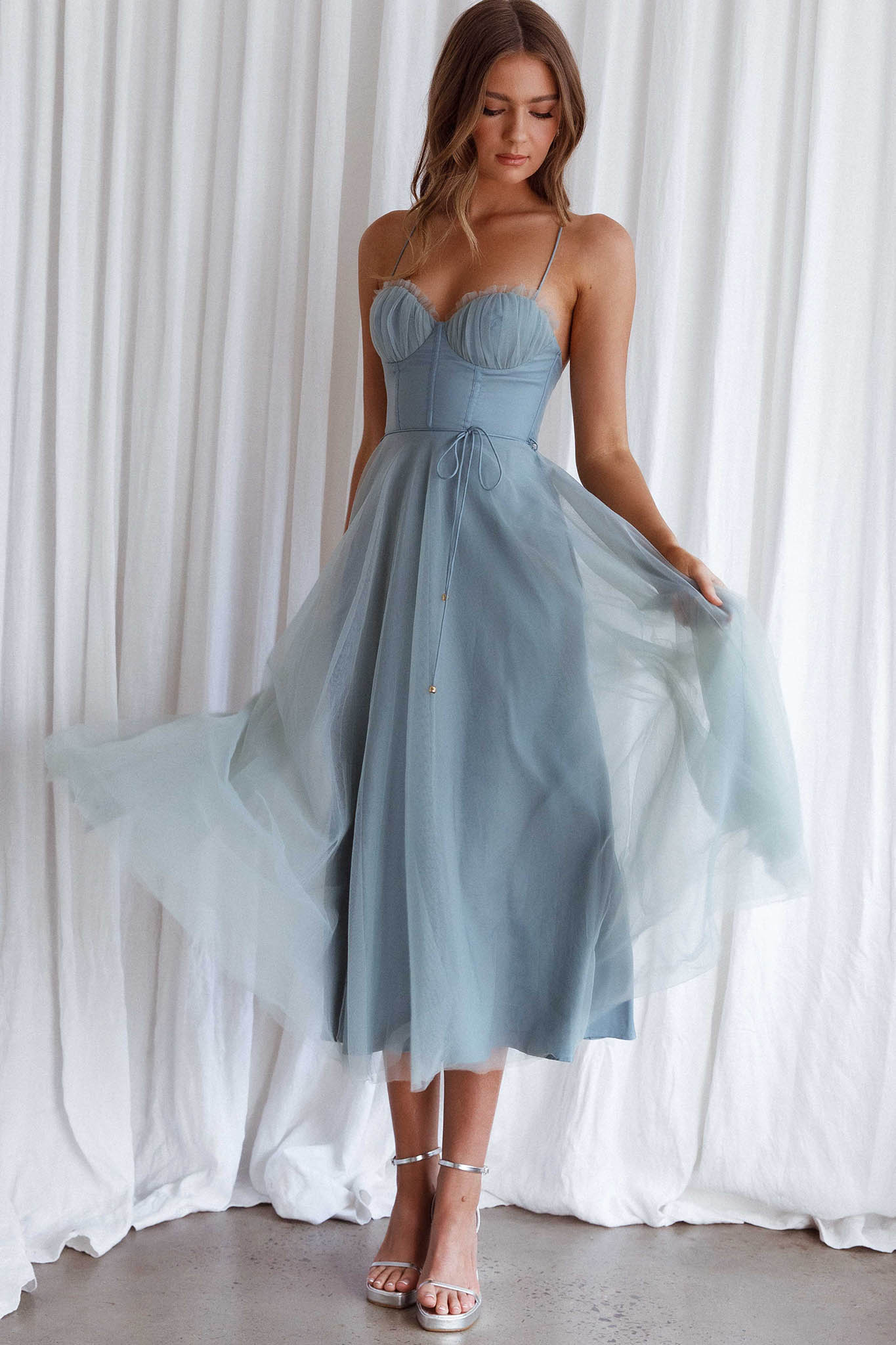 white christmas dresses Smitten Sweetheart Neckline Chiffon Midi Dress Sage