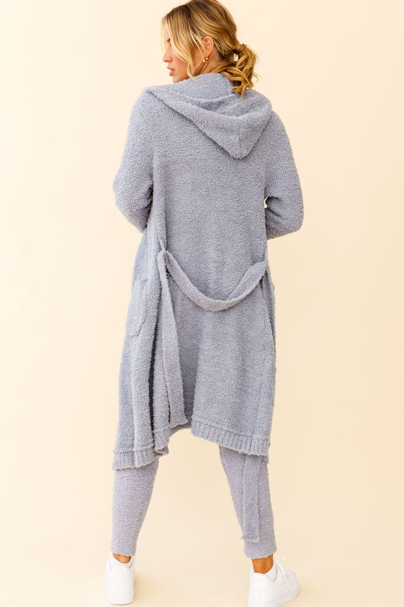 My Girl Fuzzy Knit Longline Pocket Cardigan Sage