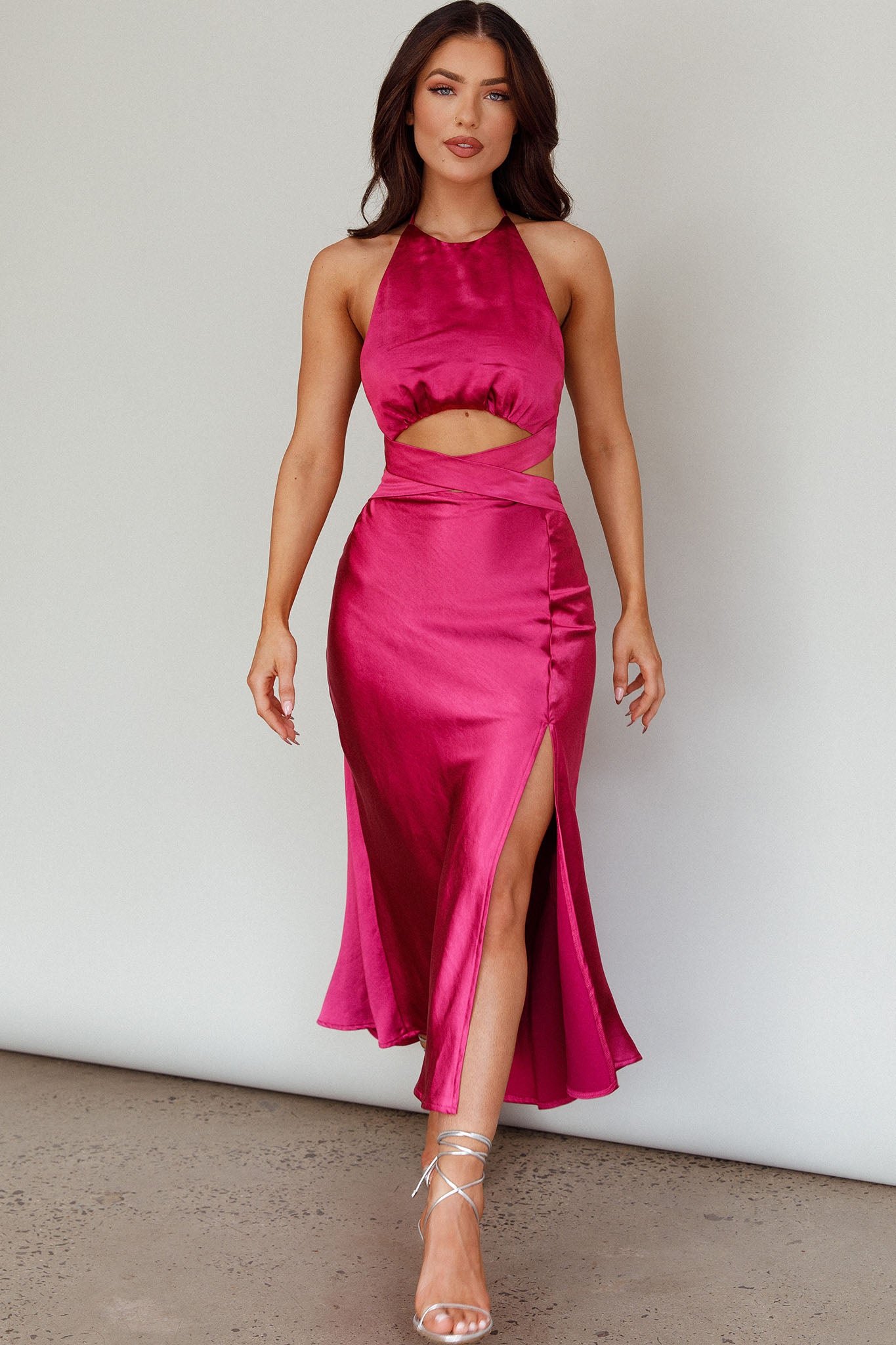 Social Butterfly Cut-Out Waist Midi Dress Fuchsia– Selfie Leslie