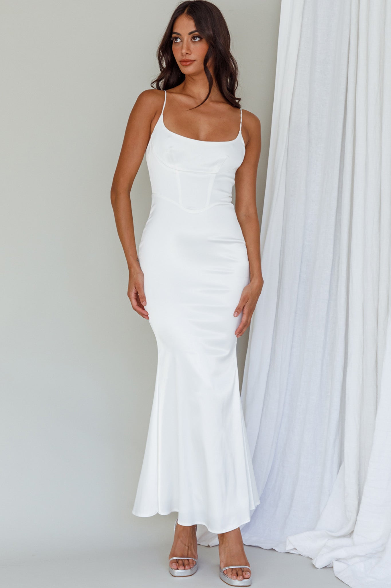 white mermaid midi dress Moon Rising Mermaid Maxi Dress White