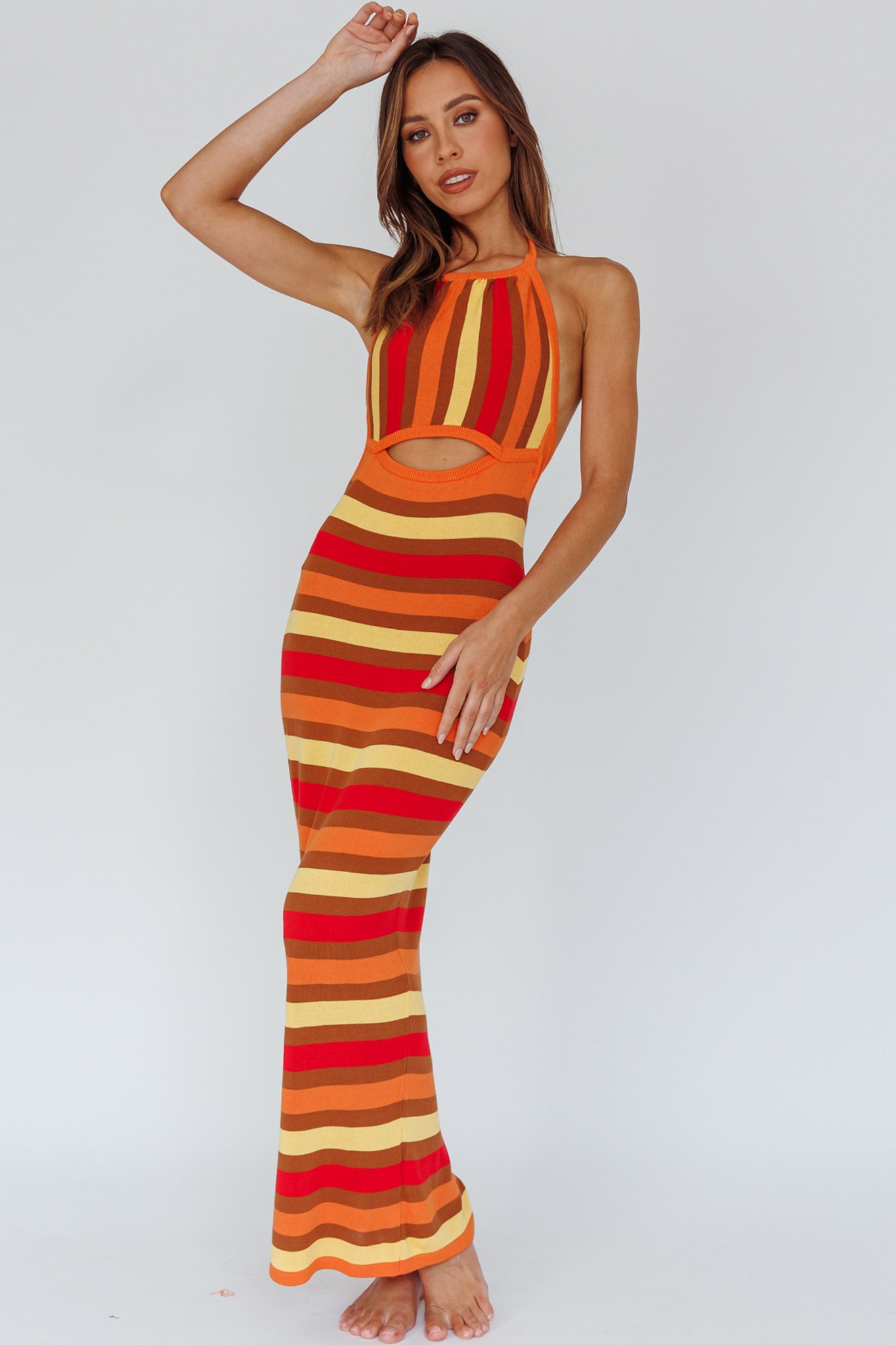 French Riviera Halterneck Knit Maxi Dress Brown/Orange French Riviera Halterneck Knit Maxi Dress Brown/Orange