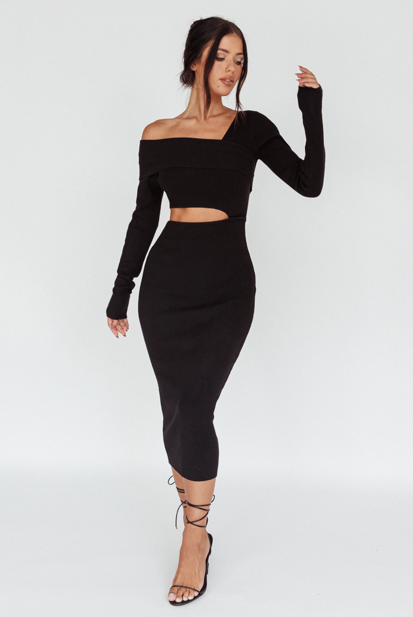 Tamar Long Sleeve One-Shoulder Midi Dress Black - L/XL Tamar Long Sleeve One-Shoulder Midi Dress Black - L/XL