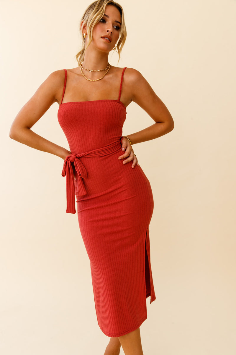 Serenade Me Square Neckline Side Split Midi Dress Black