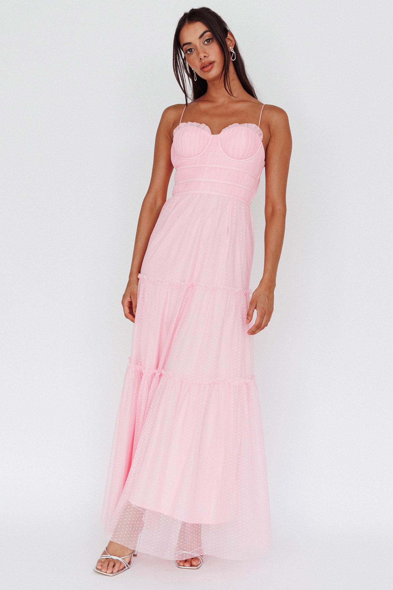 calla midi dress Calla Sweetheart Neckline Hail Spot Midi Dress Pink– Selfie Leslie