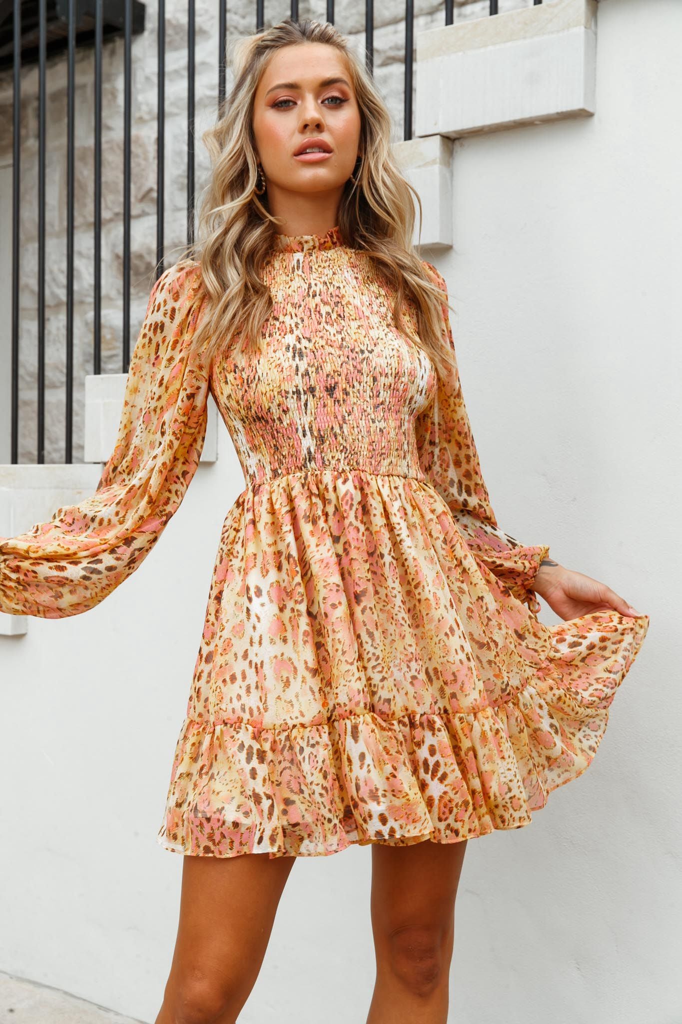 Marja Cami Strap Shirred Baby Doll Dress Leopard Print Pink– Selfie Leslie