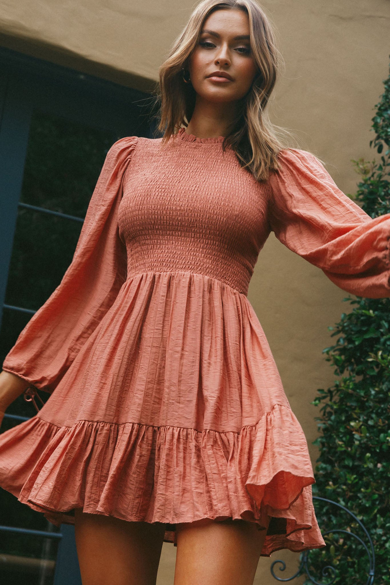 Secret Garden Long Sleeve Smocked Bodice Dress Rose Selfie Leslie Secret Garden Long Sleeve Smocked Bodice Dress Rose Selfie Leslie