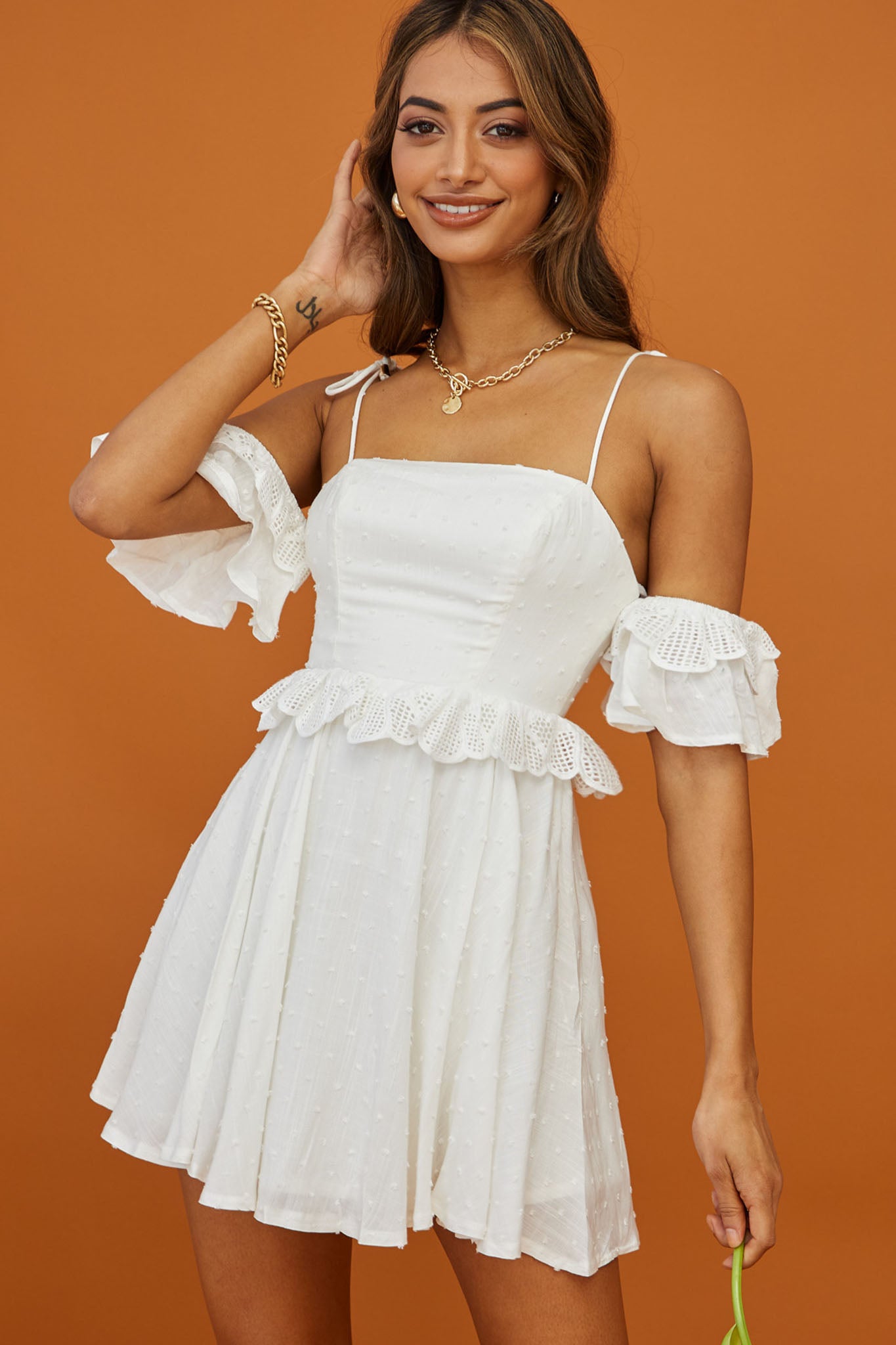 Wayside String Tie Strap Lace Trim Mini Dress White– Selfie Leslie