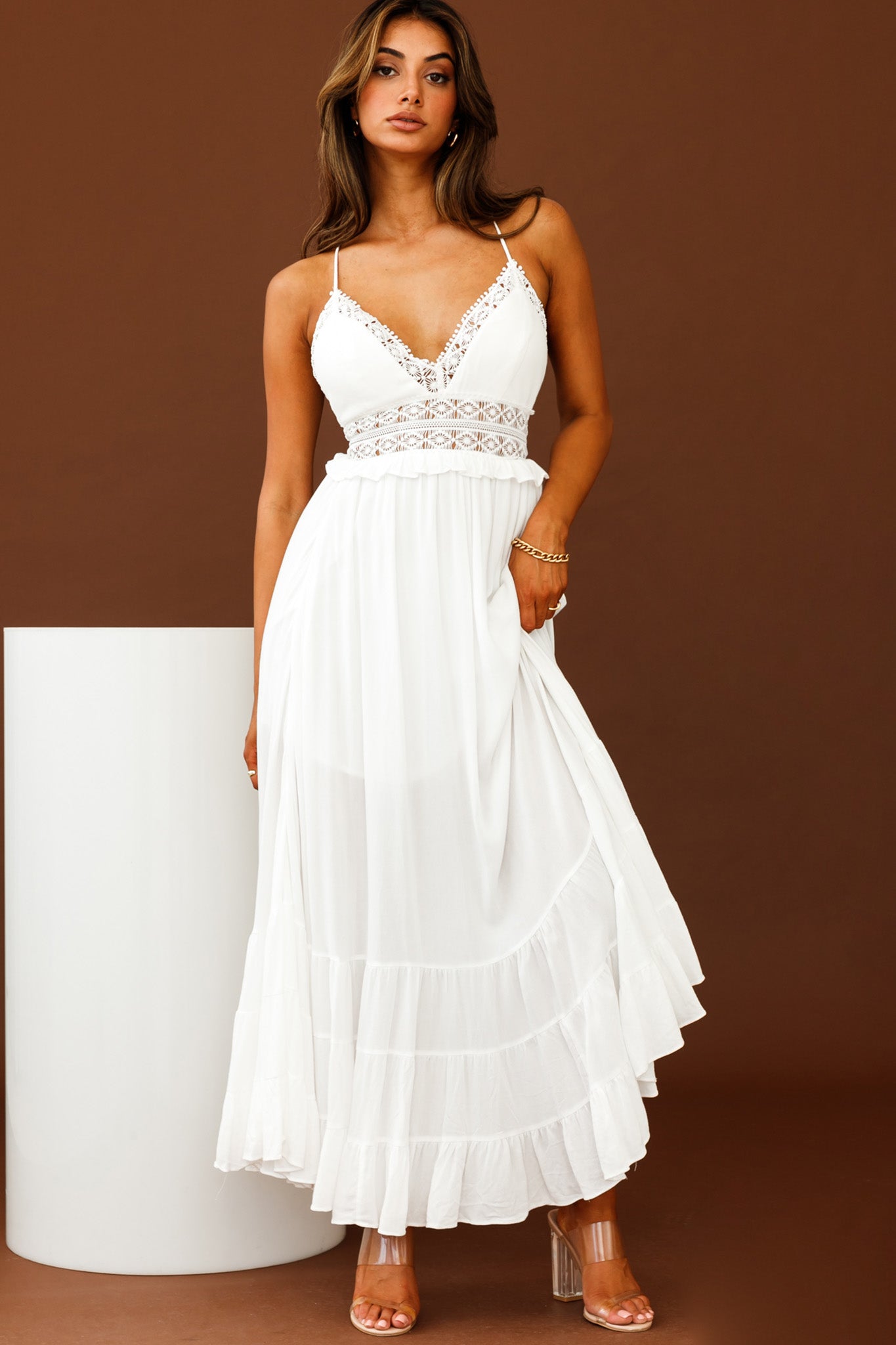 Desert Rose Crochet Tie-Up Back Maxi Dress White Selfie Leslie Desert Rose Crochet Tie-Up Back Maxi Dress White Selfie Leslie