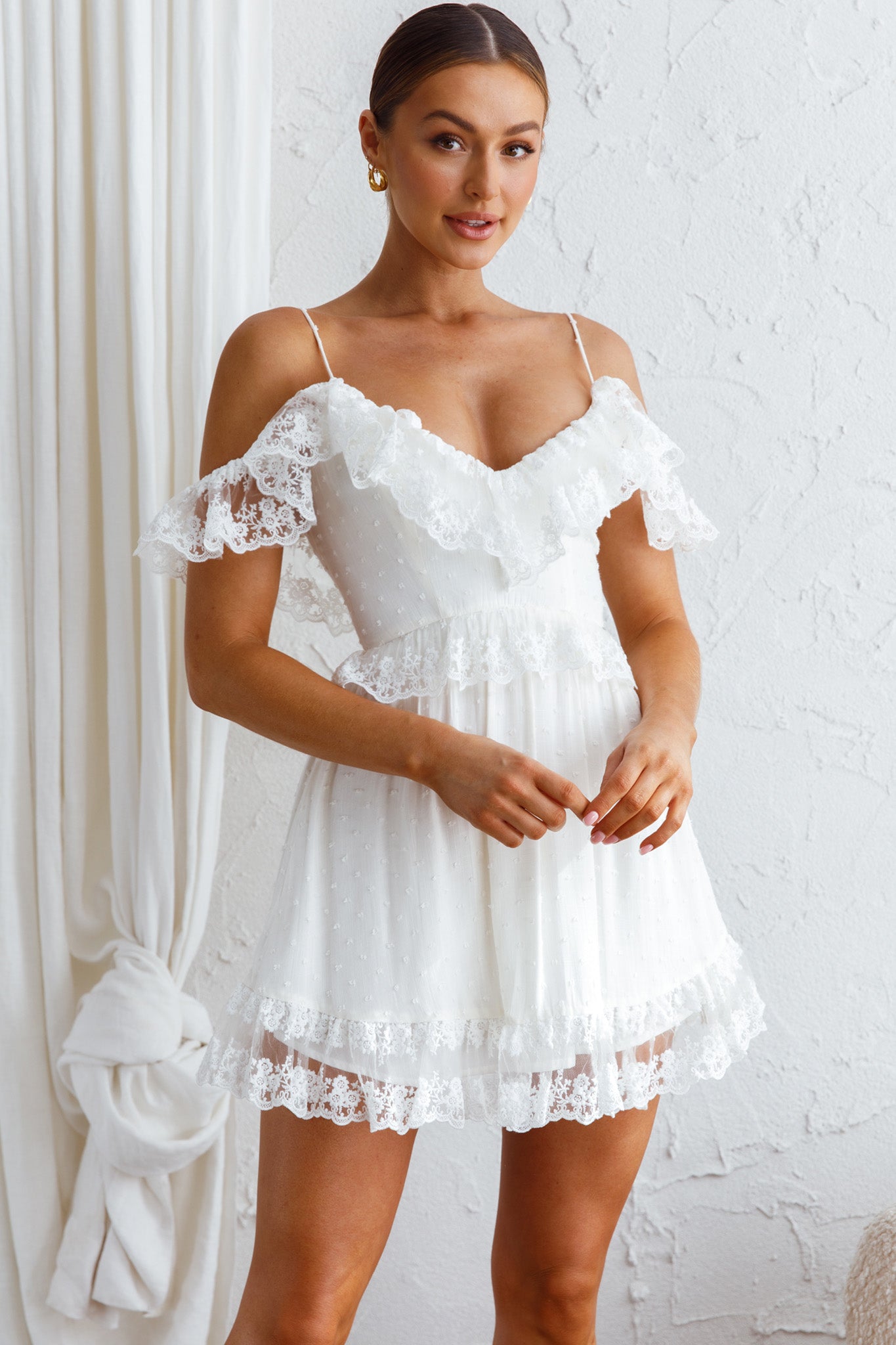 knee length dresses for ladies White Crochet Lace Dress - Ruffle Slip Dress main image 1