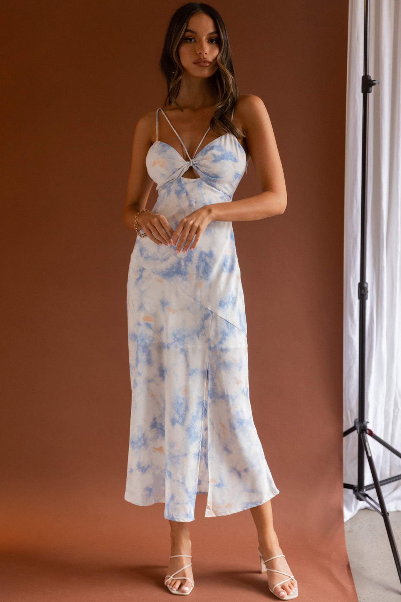 She Reigns Twist Bust Split Midi Dress Tie Dye Pink