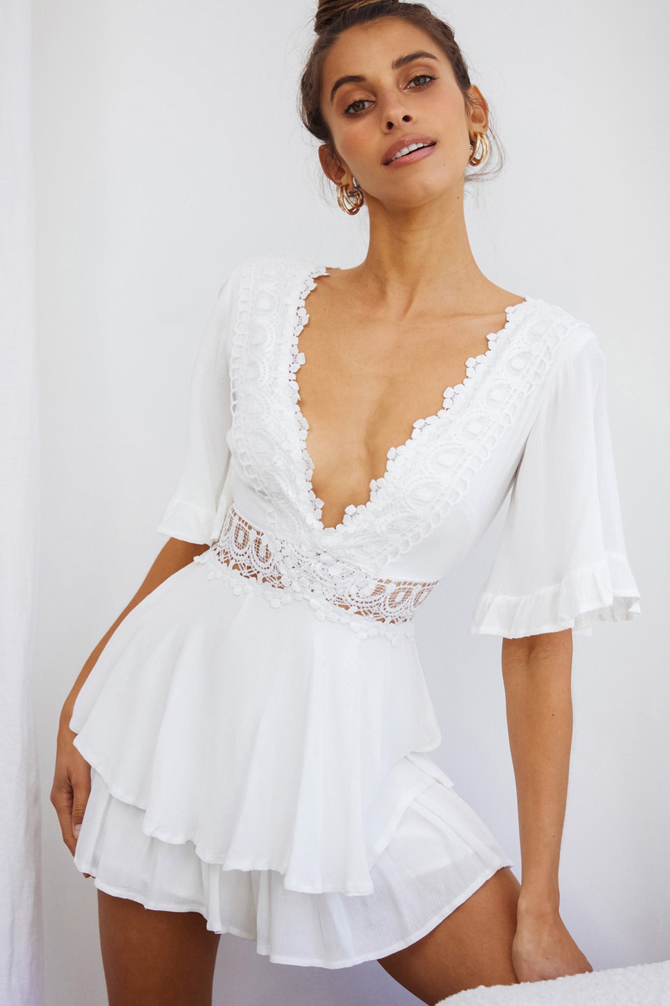 knee length dresses for ladies Lace crochet romper – Olivy Boutique LLC