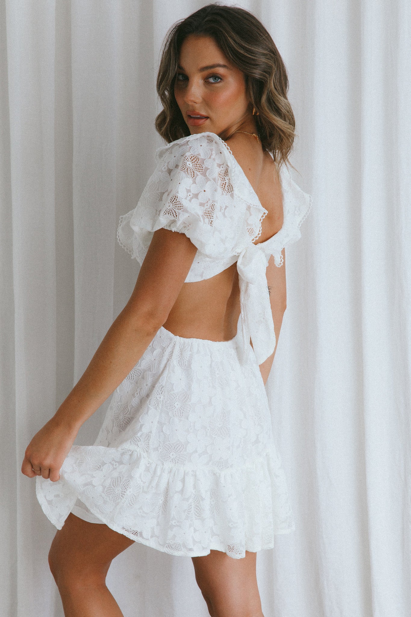Sweet Life Cut-Out Waist Lace Dress White Sweet Life Cut-Out Waist Lace Dress White