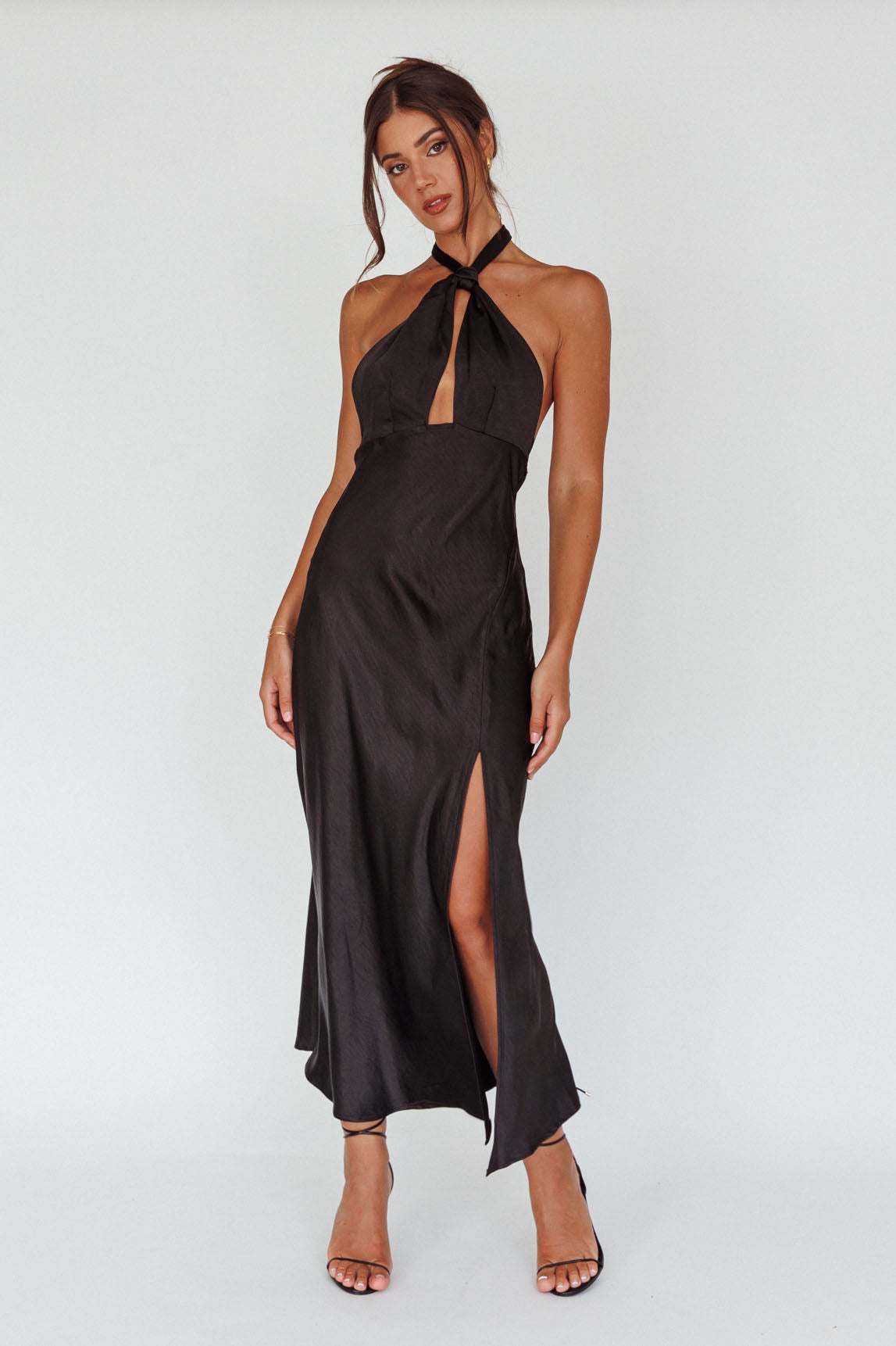 Te Amo Halterneck Open Back Midi Dress Black Selfie Leslie