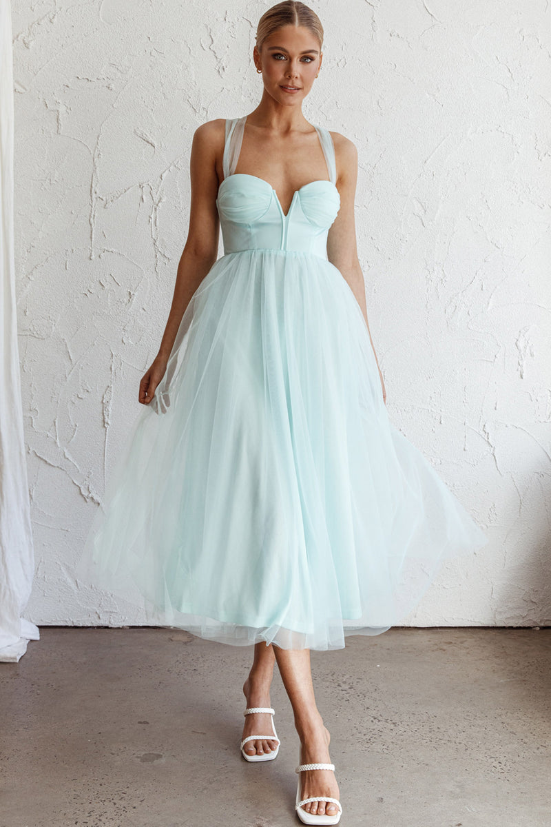 Illusion Neckline Lace and Tulle Long Dress Mint Green