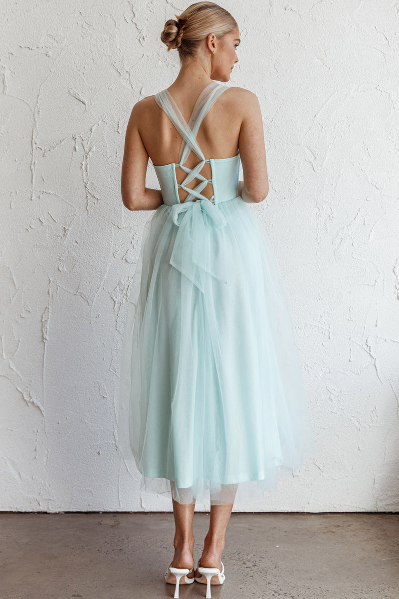 Shop the Surreal Lace-Up Back Tulle Midi Dress Mint