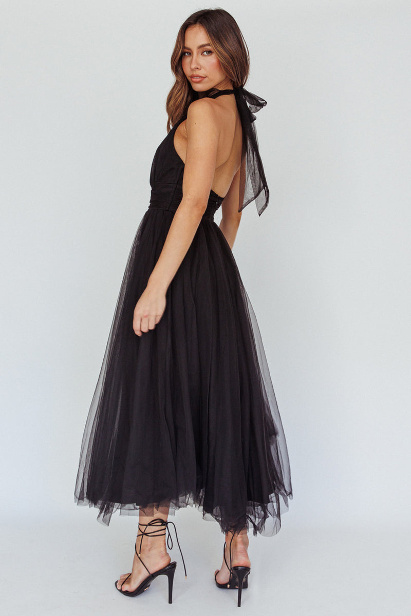 Tillie | Black Halter-Neck Midi Dress