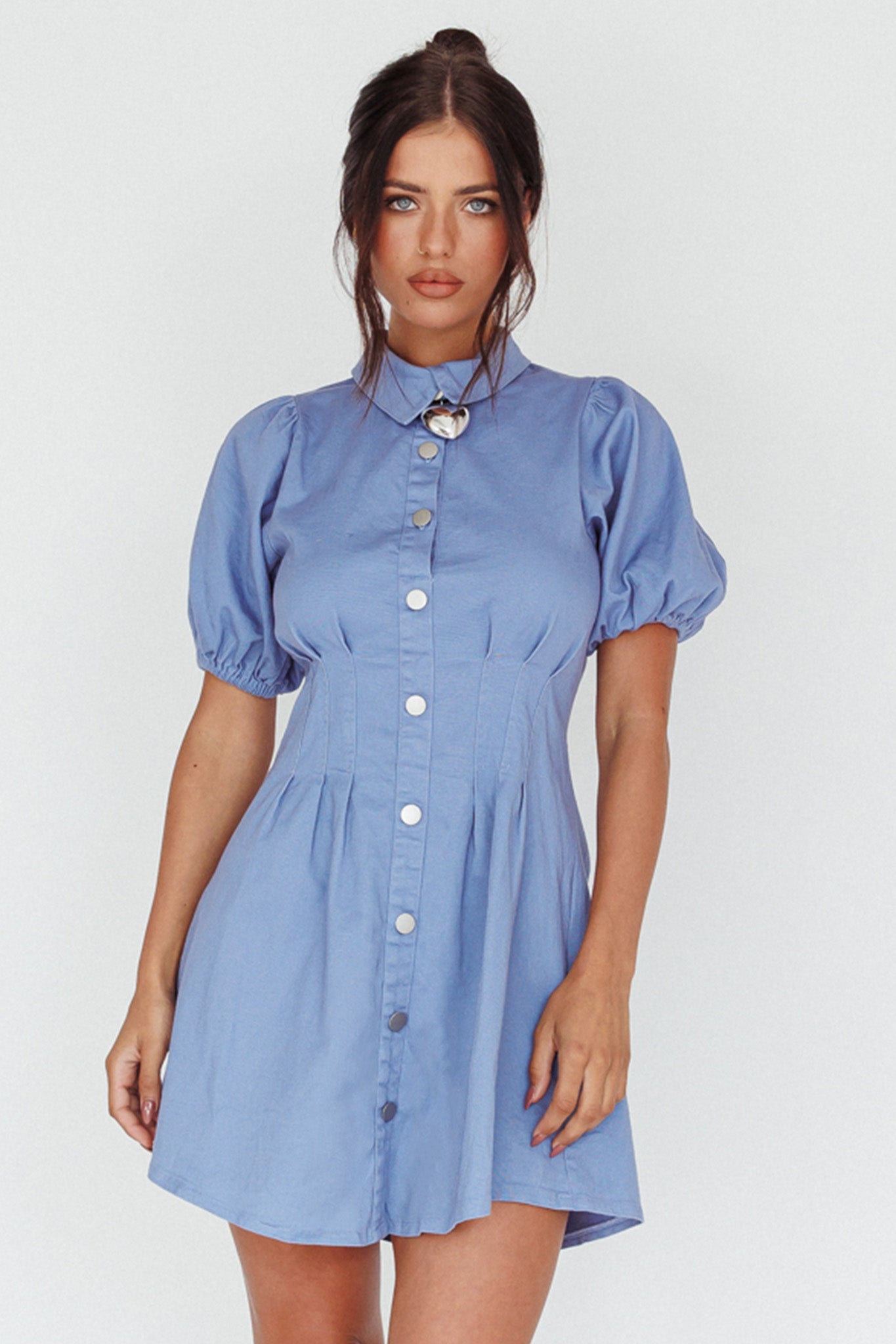 Zurich Pleated Waist Shirt Dress Blue Zurich Pleated Waist Shirt Dress Blue