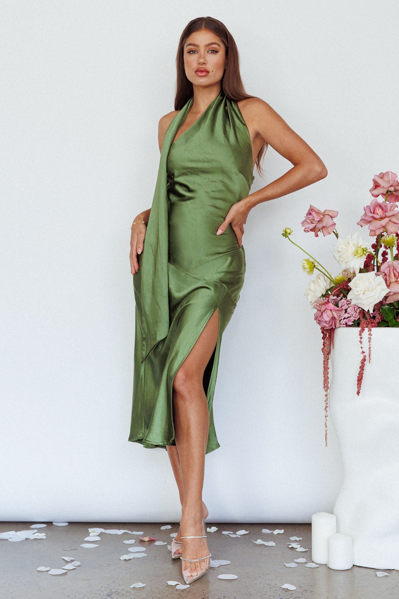 Italian Summer Tie Neck Midi Dress Olive | Selfie Leslie Italian Summer Tie Neck Midi Dress Olive | Selfie Leslie