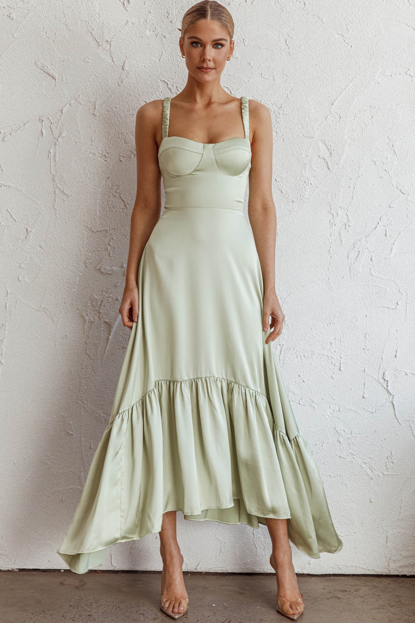 Belle De Jour Flounce Hem Midi Dress Pistachio Belle De Jour Flounce Hem Midi Dress Pistachio