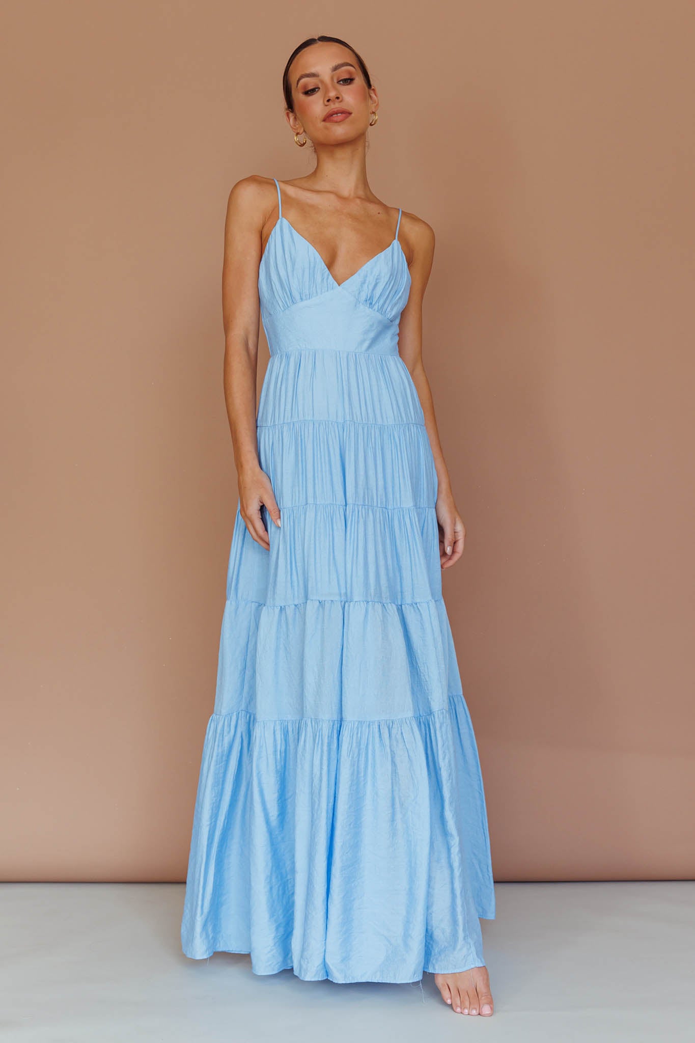 fitted lace wedding dress Main Attraction Cami Strap Maxi Dress Blue
