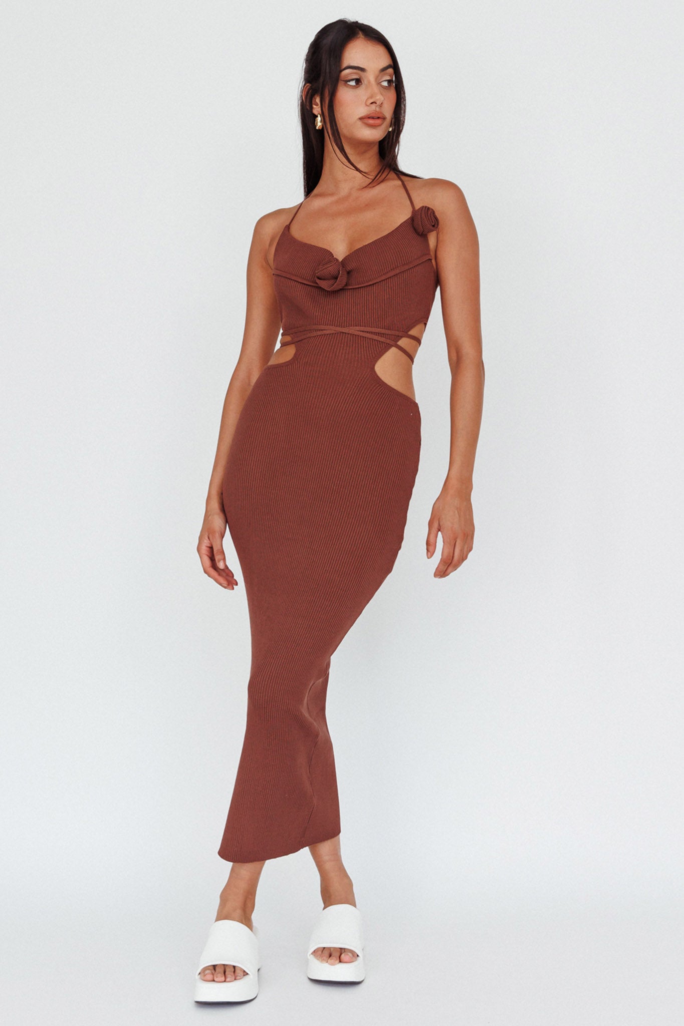 fitted lace wedding dress Rue Rose Accent Ribbed Knit Midi Dress Coco