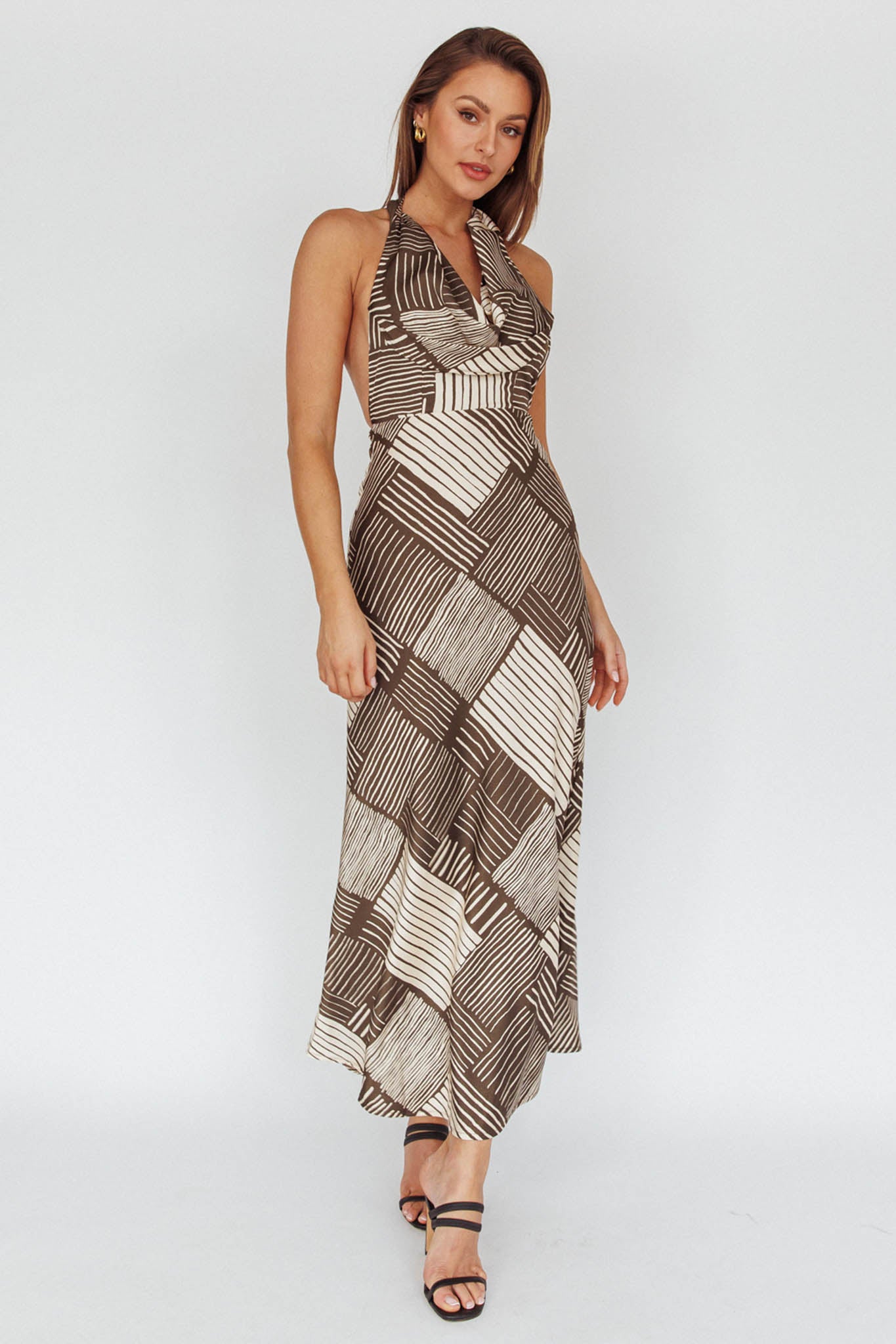 Kailie Halterneck Midi Dress Crosshatch Olive– Selfie Leslie