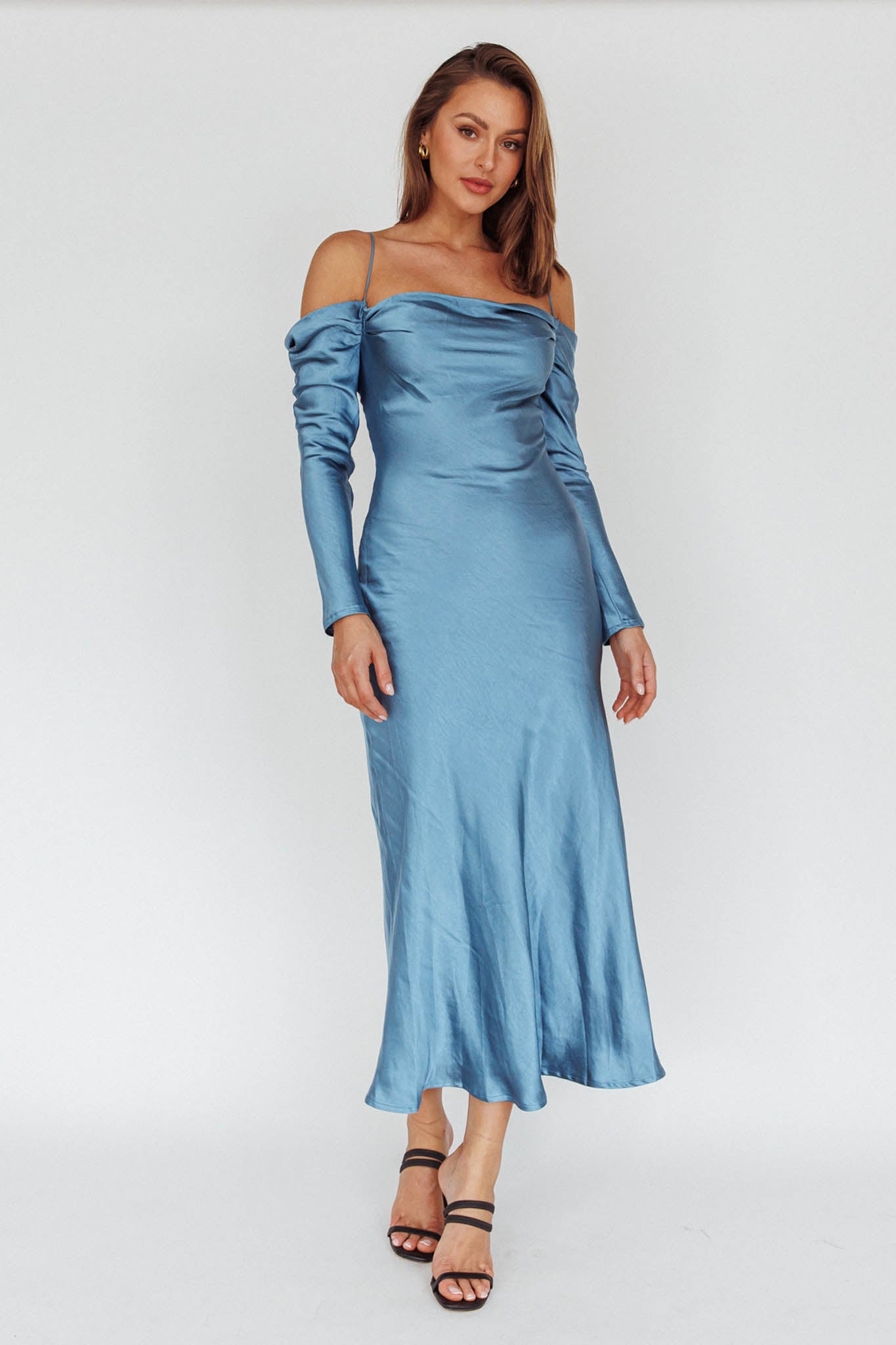 Ellory Long Sleeve Off-Shoulder Dress Blue Ellory Long Sleeve Off-Shoulder Dress Blue