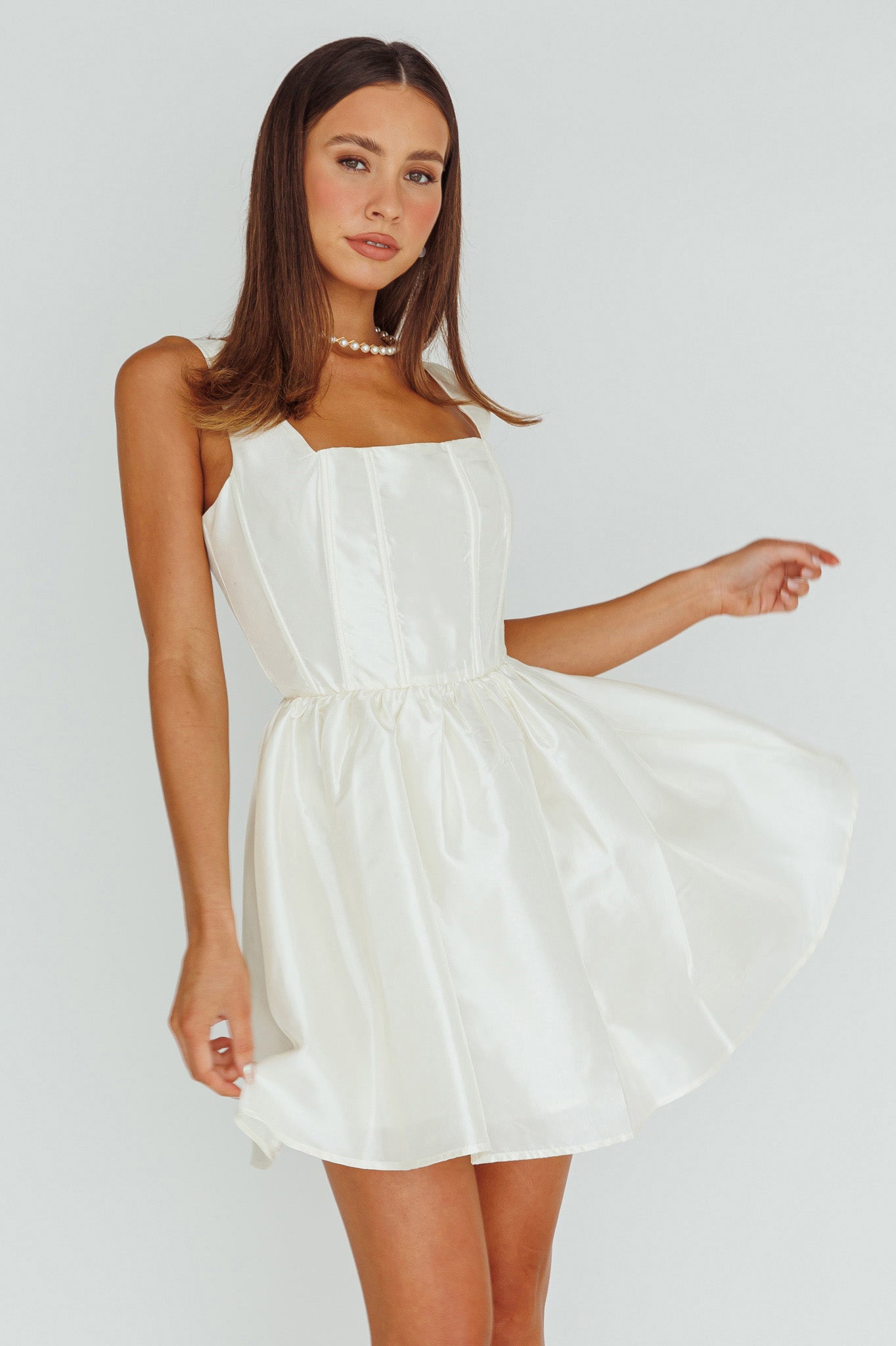 Suri Corset Bust Mini Dress Ivory Selfie Leslie Suri Corset Bust Mini Dress Ivory Selfie Leslie