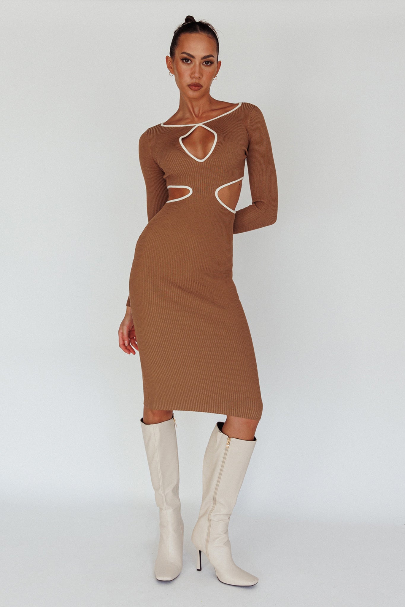 Jovie Keyhole Knit Midi Dress Mocha | Selfie Leslie