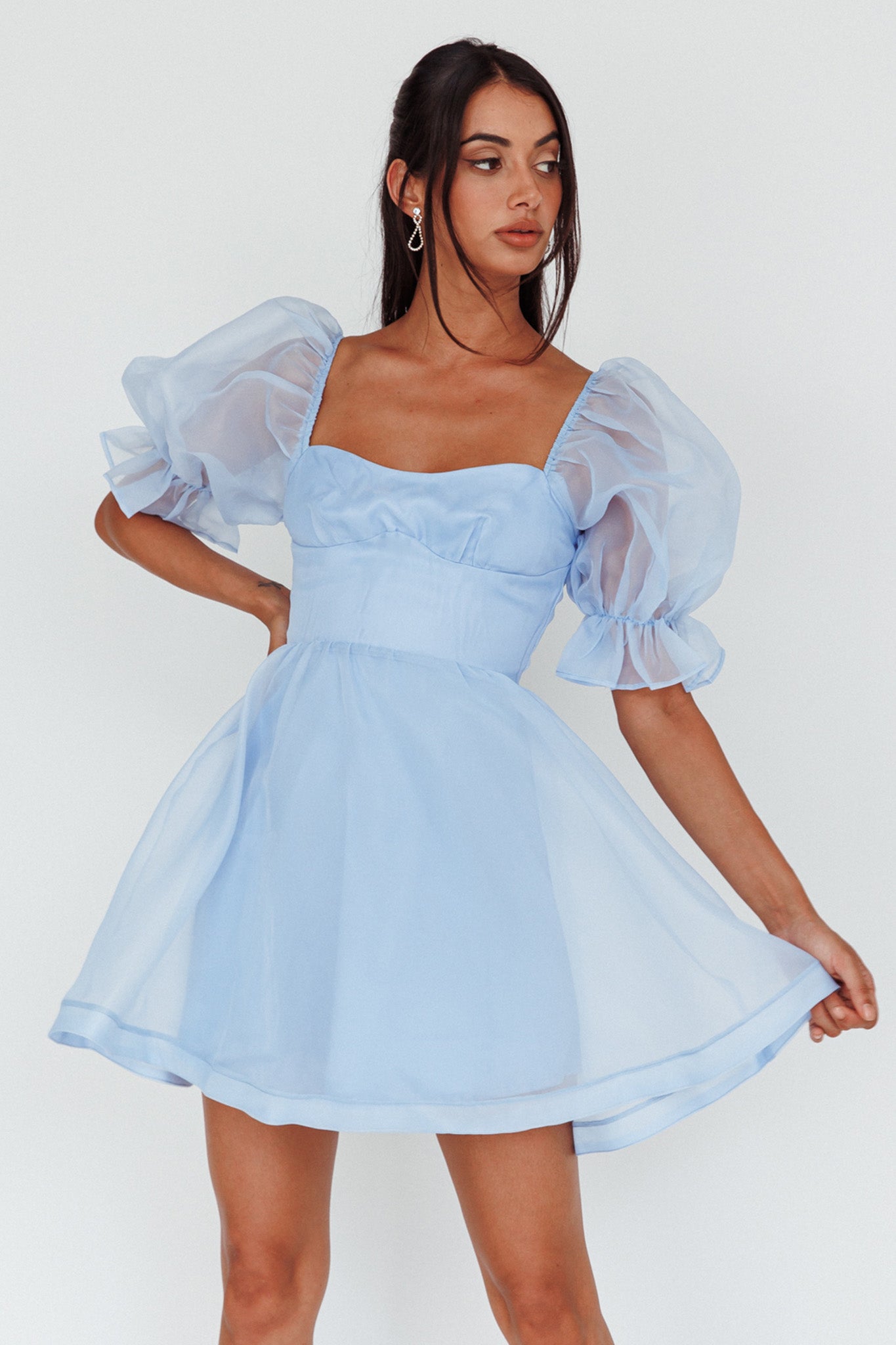 I've Got Sunshine Puff Sleeve Mini Dress Sky Blue - S I've Got Sunshine Puff Sleeve Mini Dress Sky Blue - S