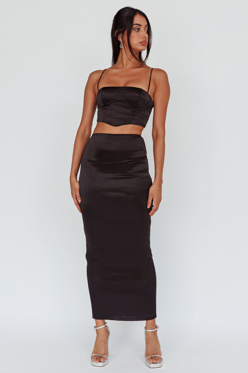 Shop the Zeina Satin Midi Skirt Black