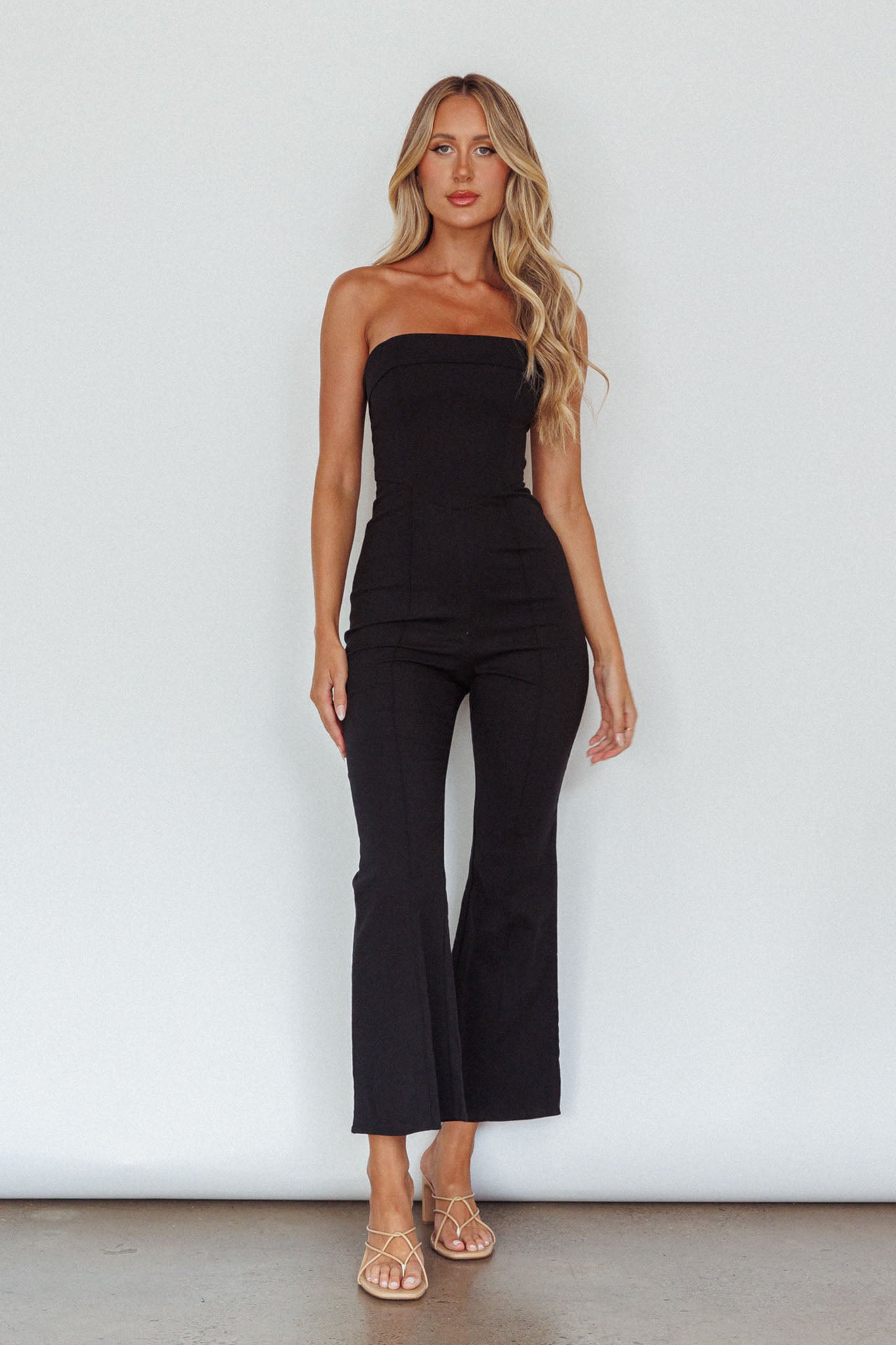 What's The Catch Strapless Jumpsuit Black by Selfie Leslie