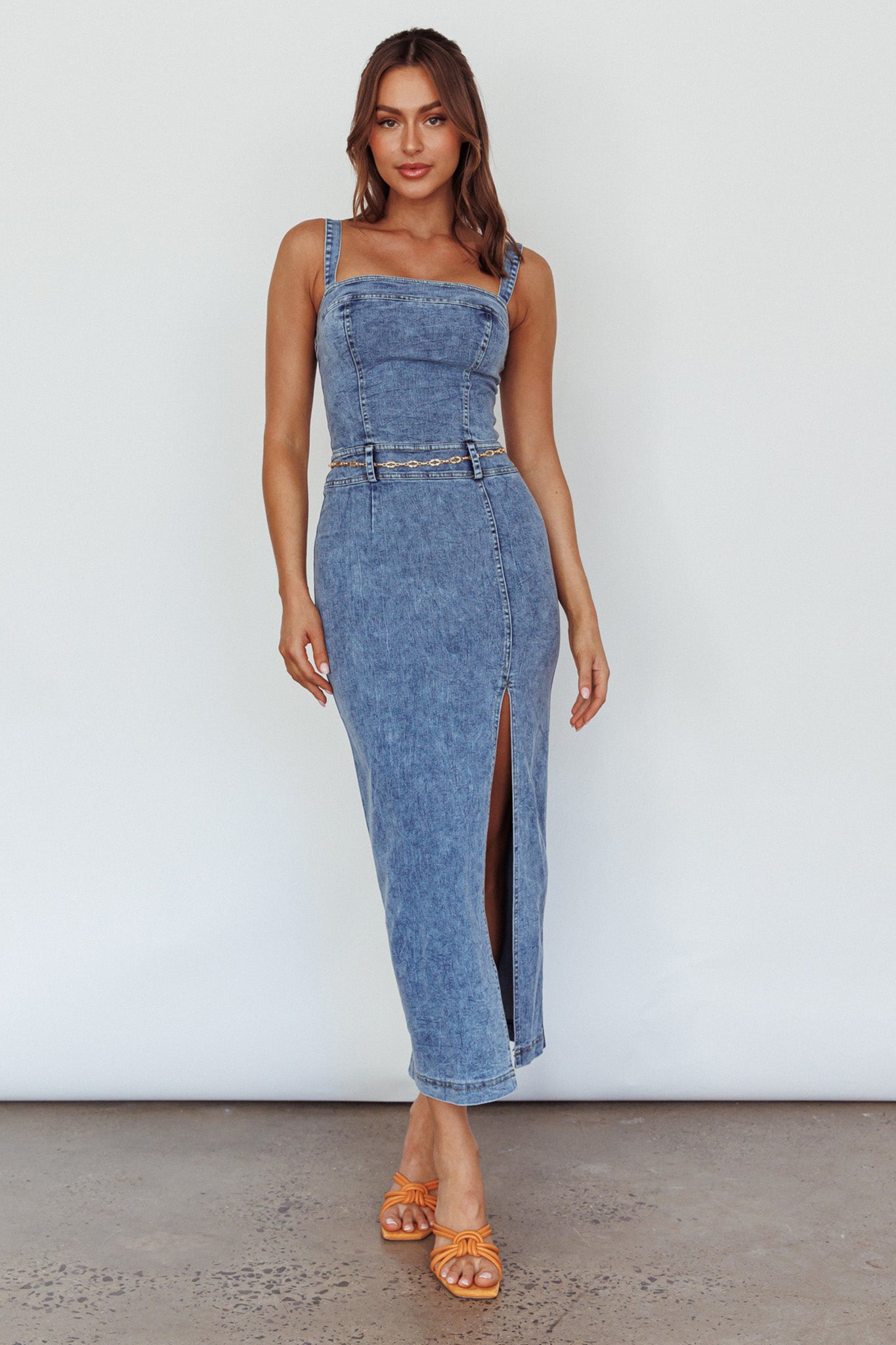 blue thigh split dress Chic Sheath/Column Light Sky Blue Long Prom Dress Thigh Split Sequins main image 1