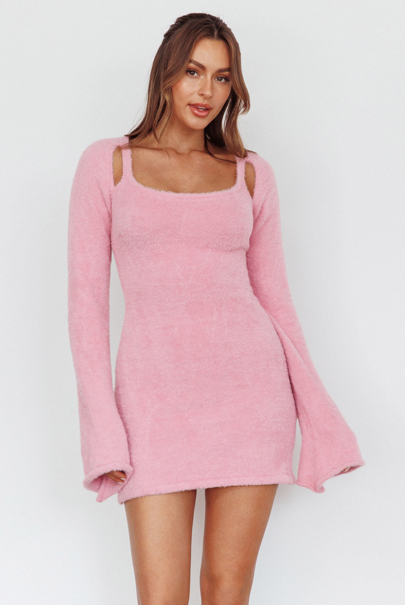 Count On It Fuzzy Knit Mini Dress Blush - M/L Count On It Fuzzy Knit Mini Dress Blush - M/L