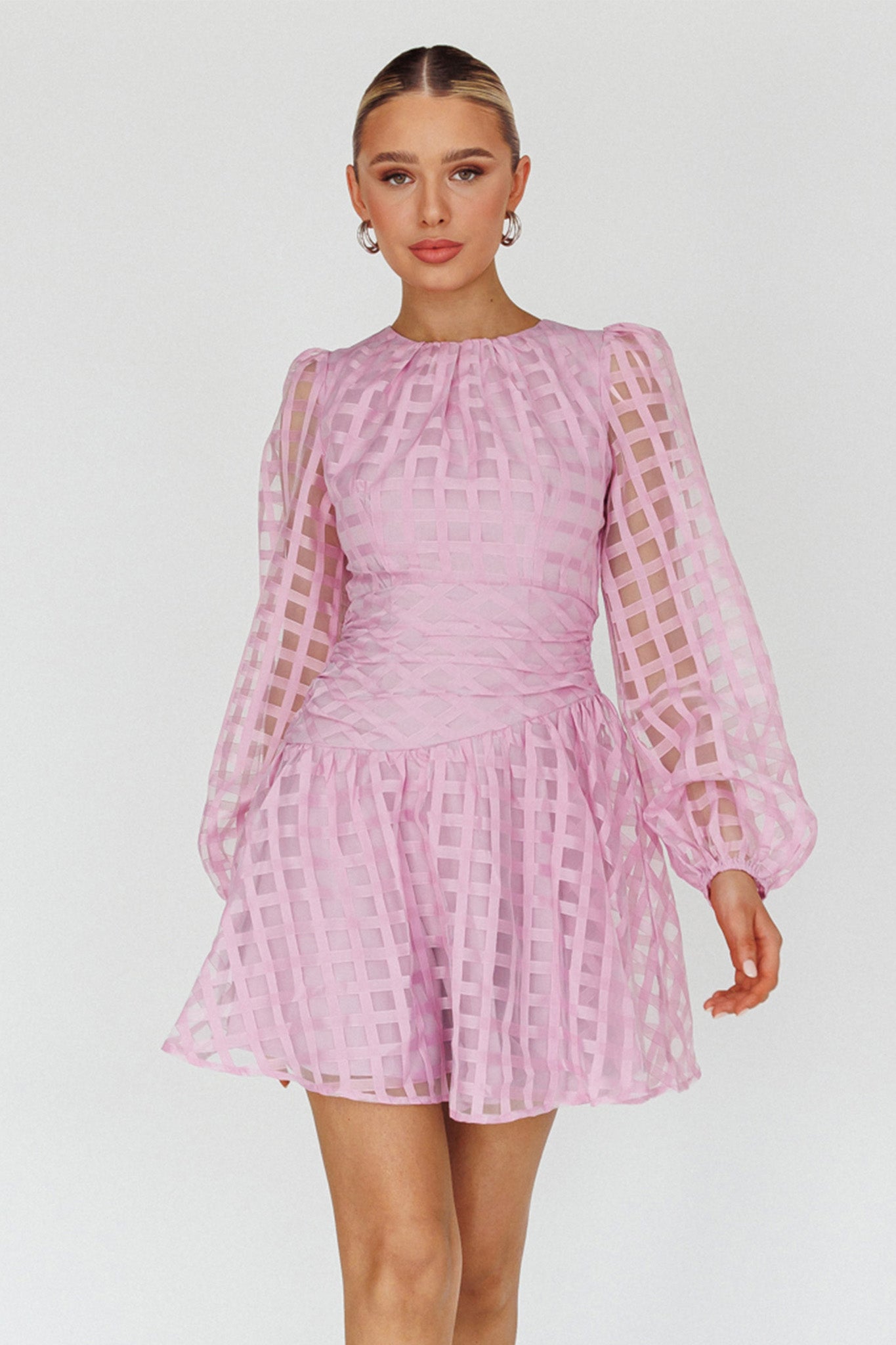 Tatiana Long Sleeve Plaid Mini Dress Lilac– Selfie Leslie